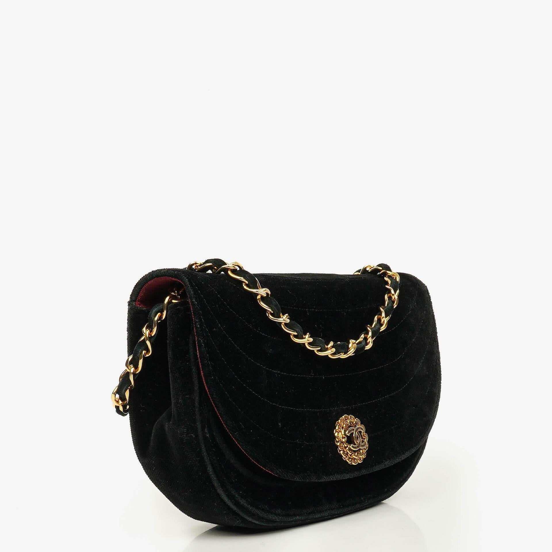 Chanel Small Half-Moon Black Velvet Flap Bag