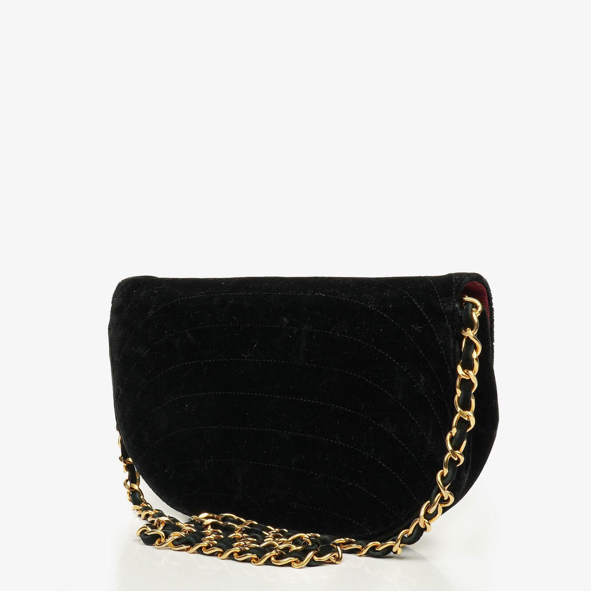 Chanel Small Half-Moon Black Velvet Flap Bag