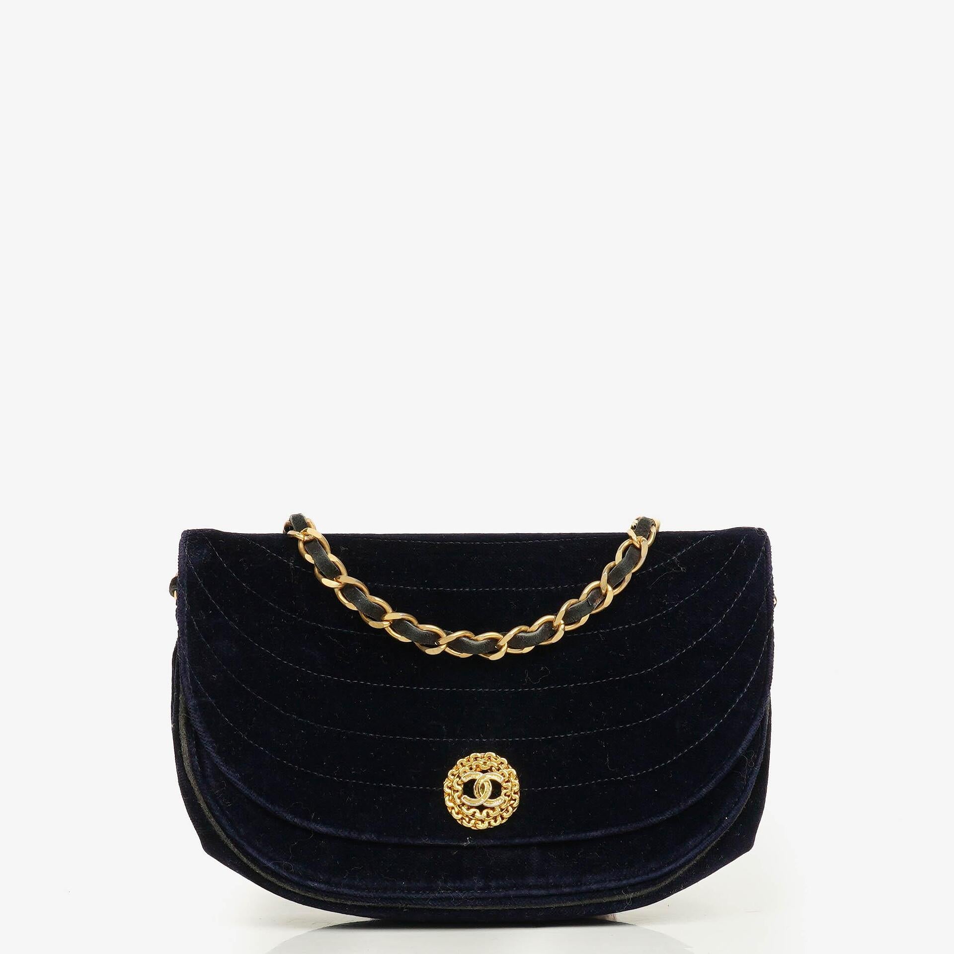 Chanel Small Half-Moon Navy Velvet Flap Bag