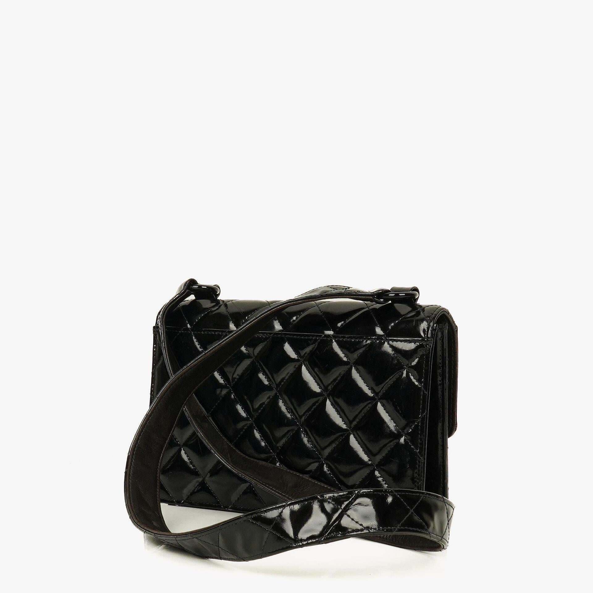 Chanel Small Single Black Quilted Patent Leather Flap Bag