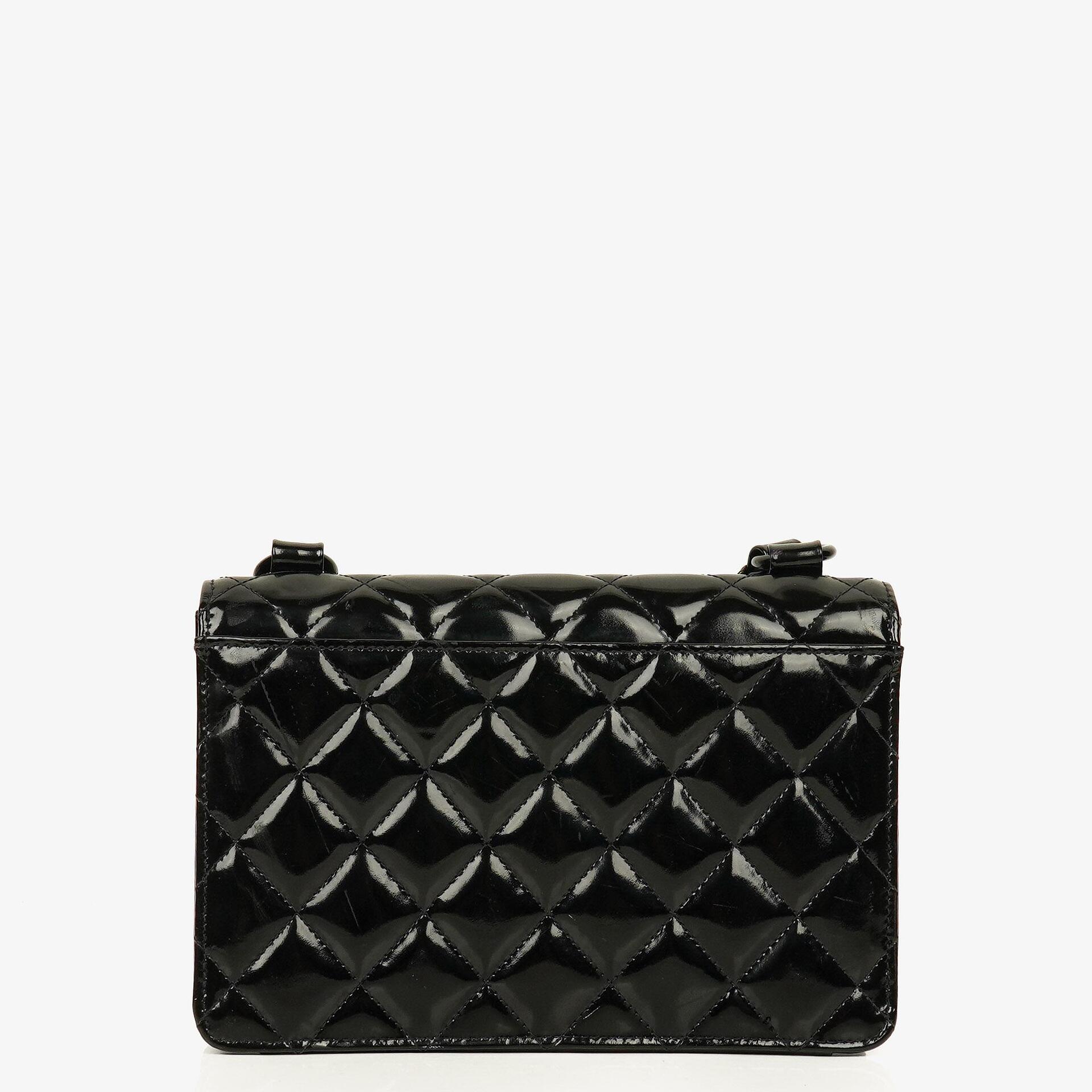 Chanel Small Single Black Quilted Patent Leather Flap Bag