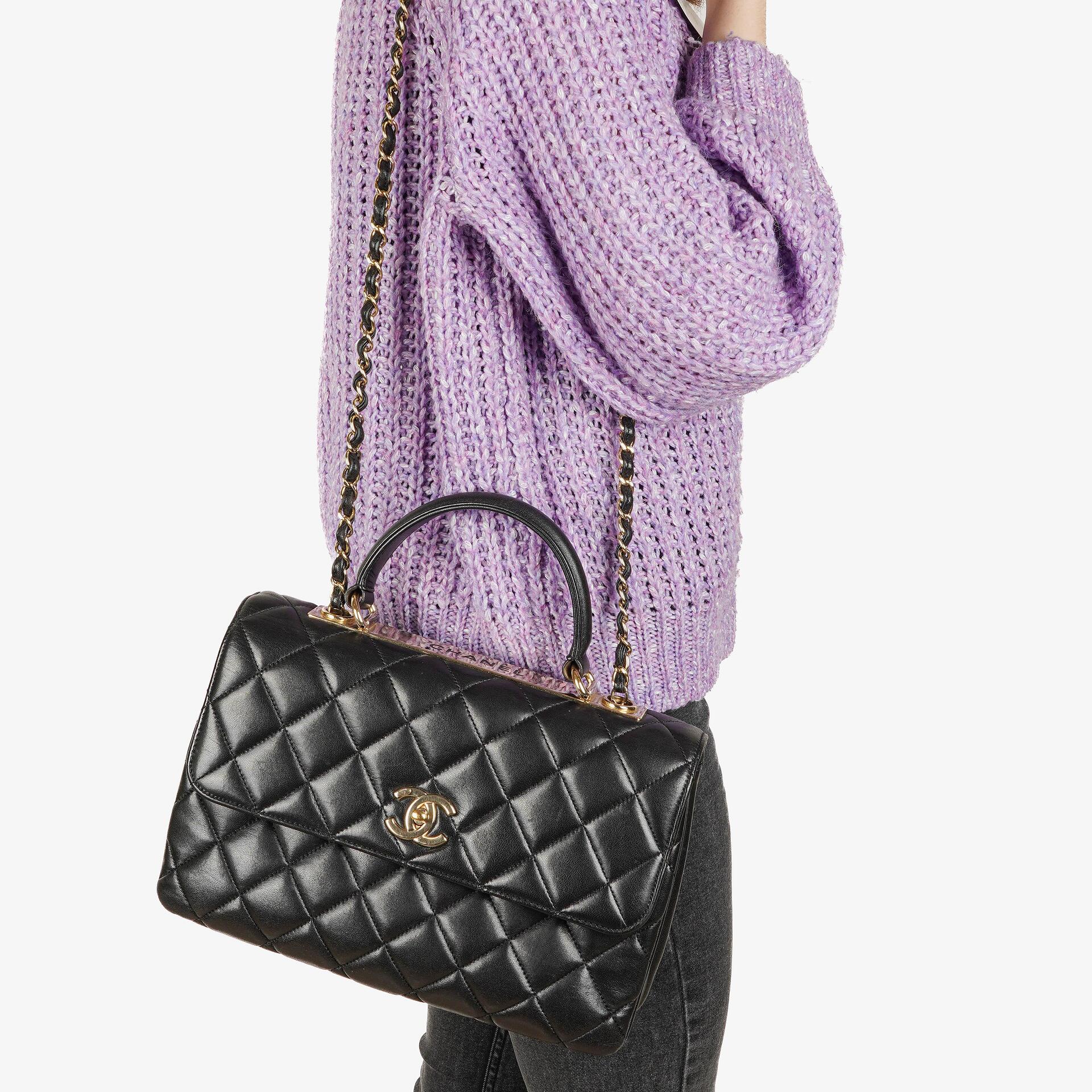 Chanel Trendy CC Large Black Quilted Lambskin Dual Handle Flap Bag
