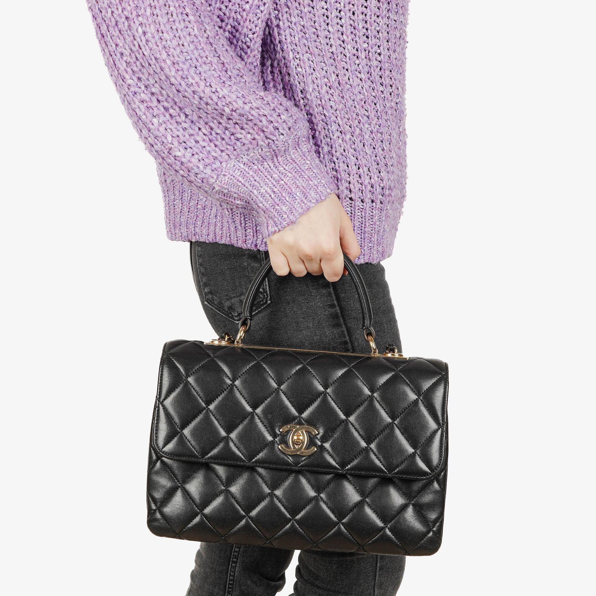 Chanel Trendy CC Large Black Quilted Lambskin Dual Handle Flap Bag