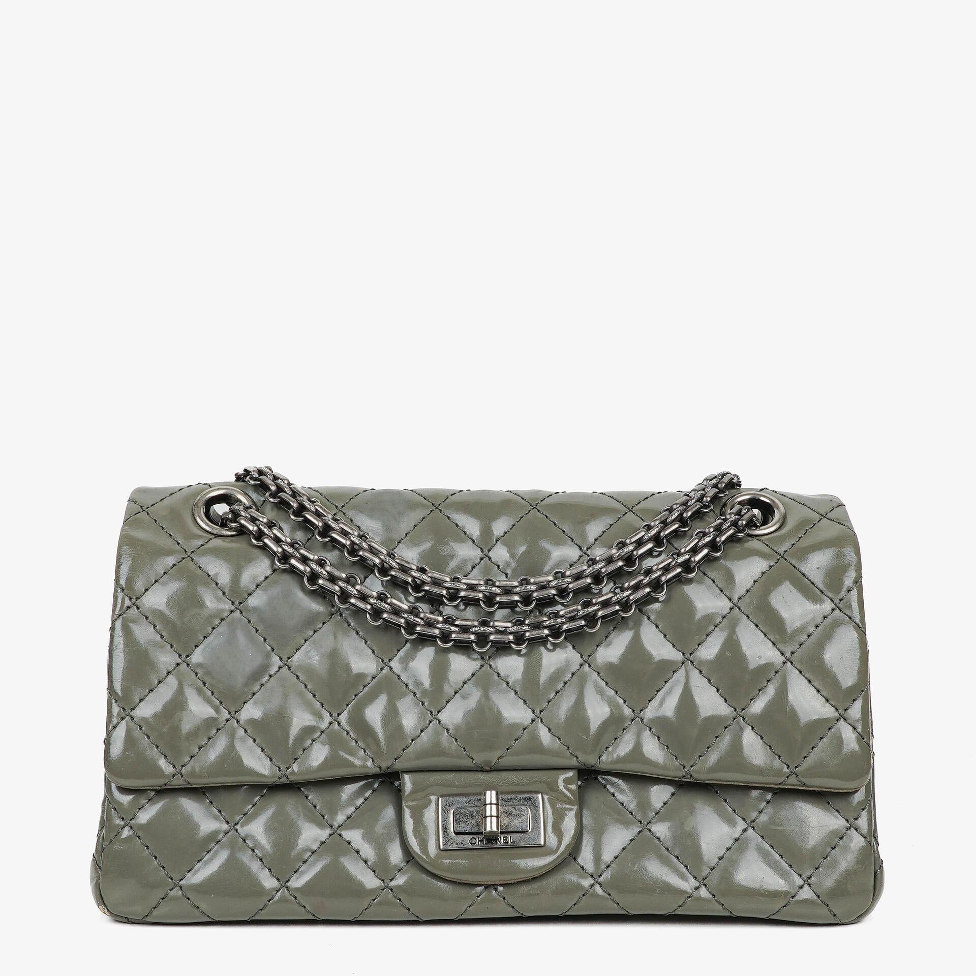 Chanel Vintage Accordion 2.55 Quilted Patent Leather Flap Bag With Ruthenium Hardware