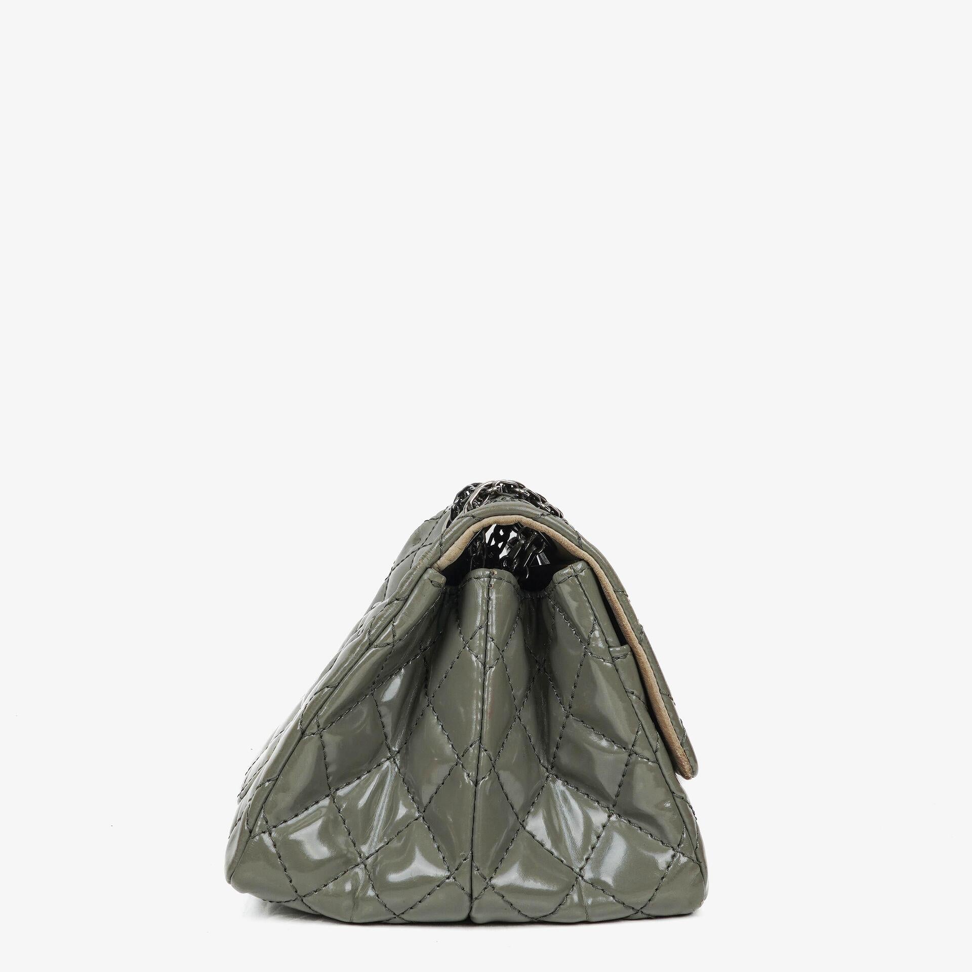 Chanel Vintage Accordion 2.55 Quilted Patent Leather Flap Bag With Ruthenium Hardware