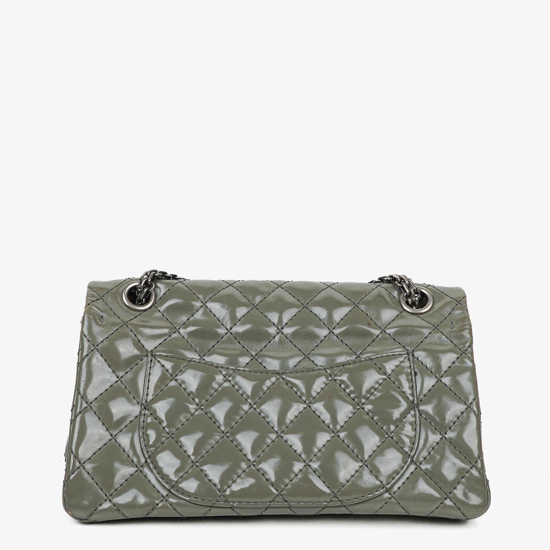 Chanel Vintage Accordion 2.55 Quilted Patent Leather Flap Bag With Ruthenium Hardware