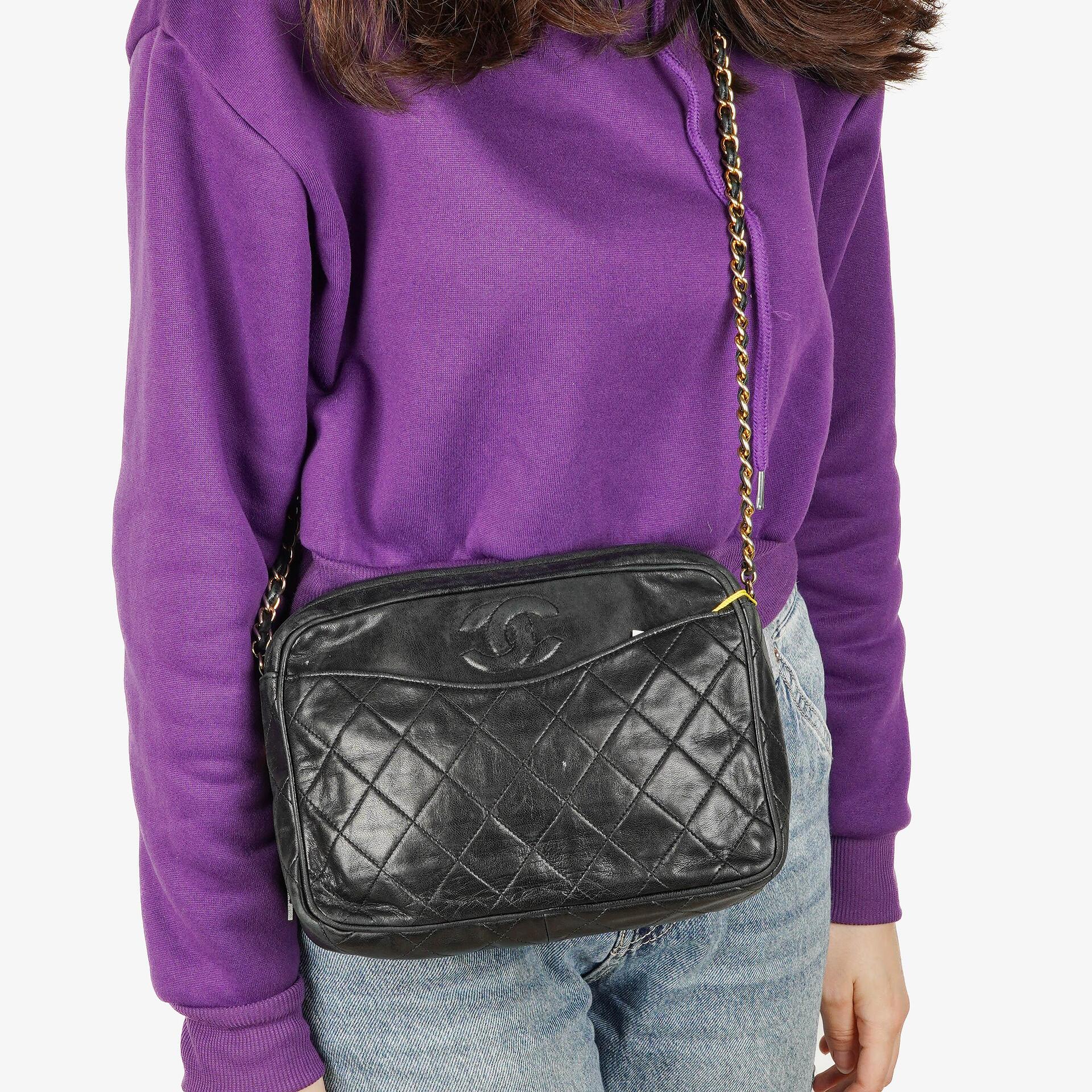 Chanel Vintage Camera Tassel Bag CC Front Pocket Black Quilted Lambskin