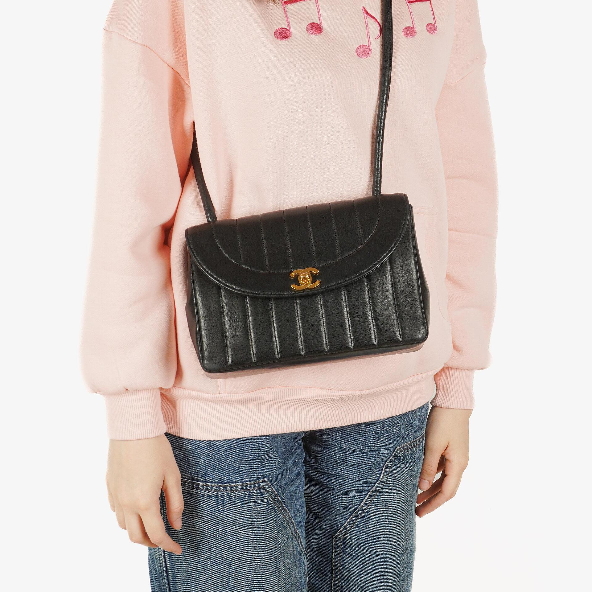 Chanel Diana Black Vertical Quilted Lambskin Single Flap Bag With 24K Gold-Plated Hardware