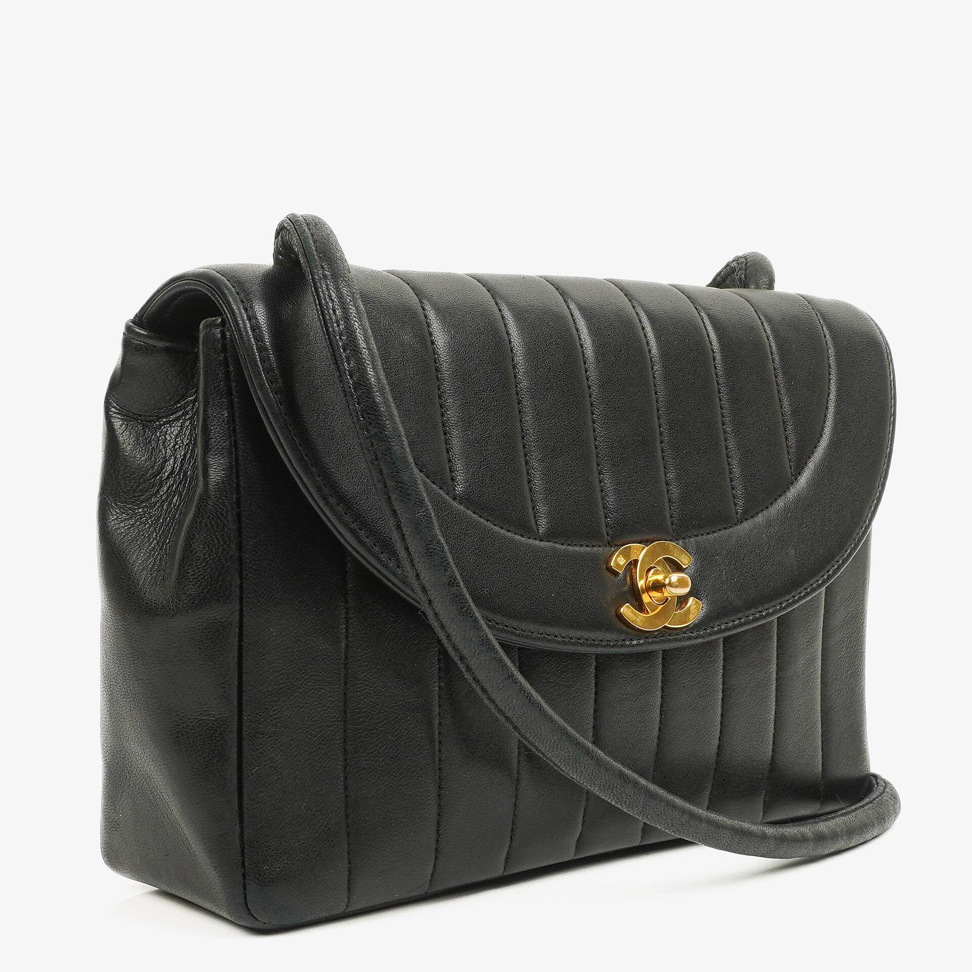 Chanel Diana Black Vertical Quilted Lambskin Single Flap Bag With 24K Gold-Plated Hardware