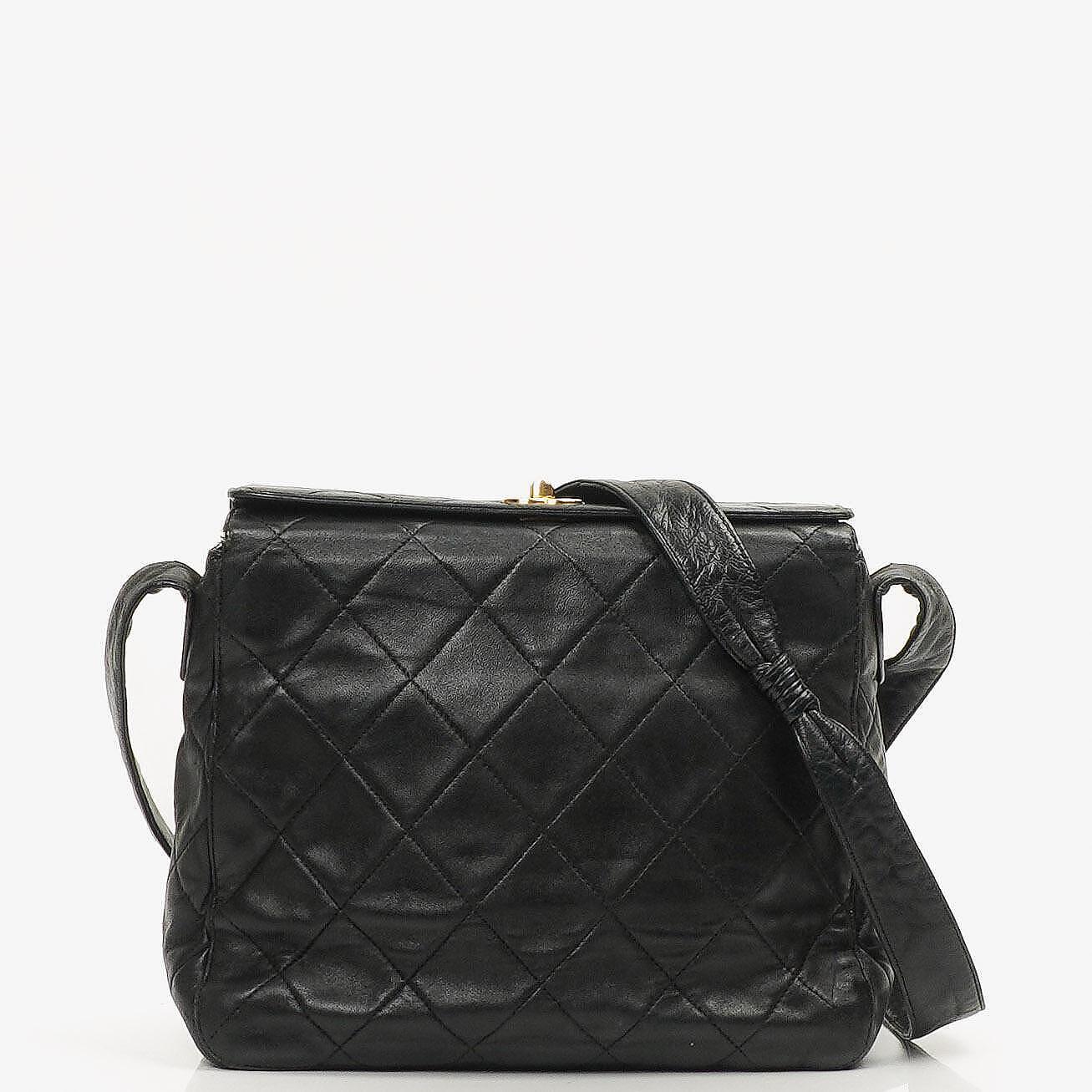 Chanel Vintage CC Turnlock Box Bag Black Quilted Lambskin 24K Gold-Plated Hardware