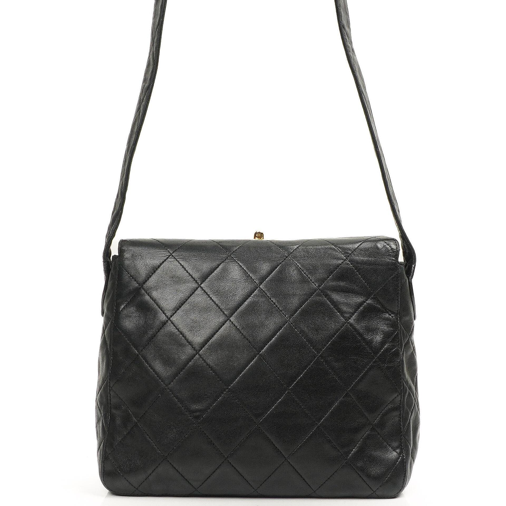Chanel Vintage CC Turnlock Box Bag Black Quilted Lambskin 24K Gold-Plated Hardware