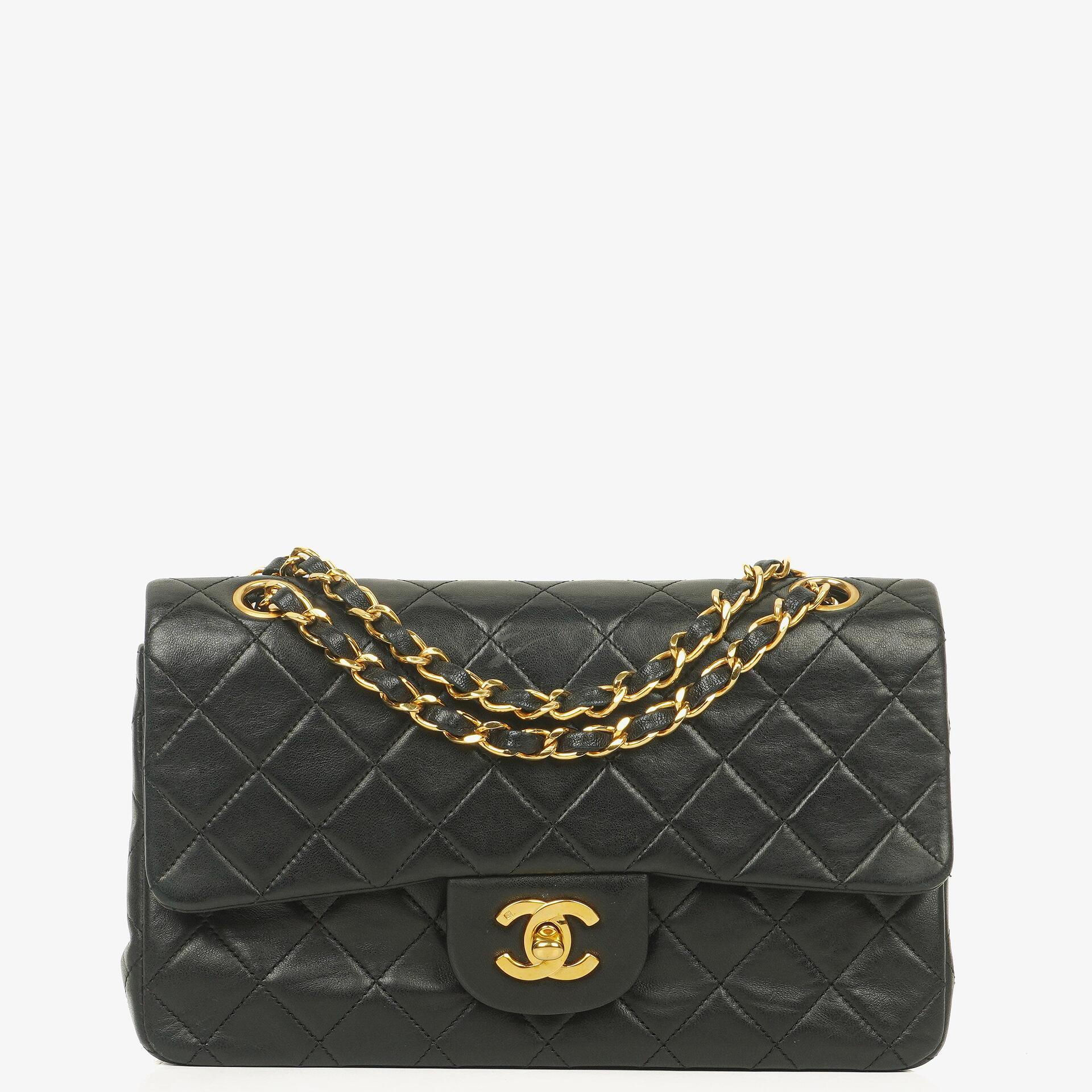 Chanel Vintage Classic Double Flap Bag Black Quilted Lambskin 24K Gold-Plated Hardware