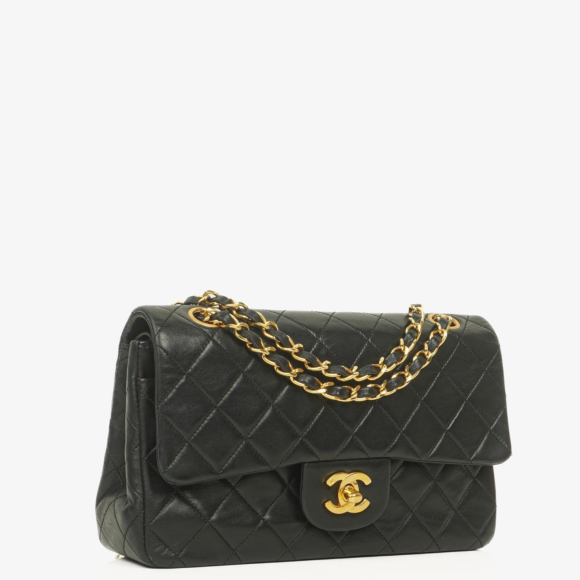 Chanel Vintage Classic Double Flap Bag Black Quilted Lambskin 24K Gold-Plated Hardware