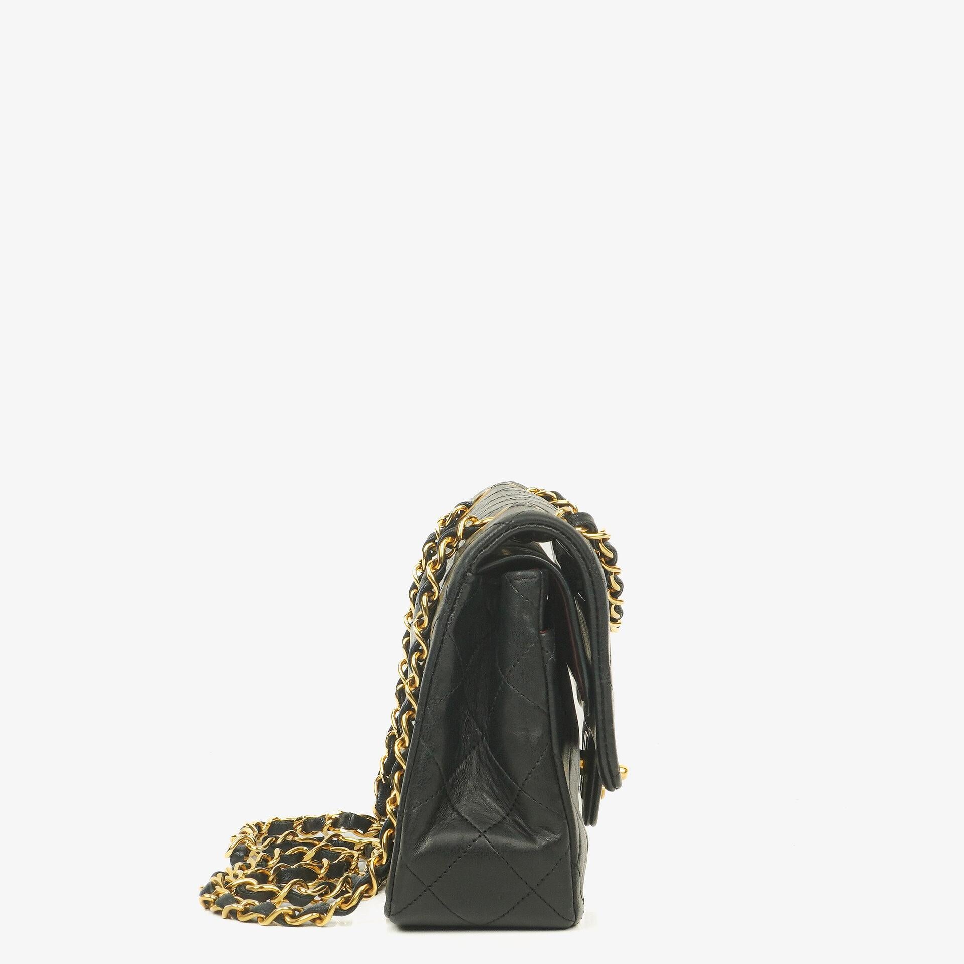 Chanel Vintage Classic Double Flap Bag Black Quilted Lambskin 24K Gold-Plated Hardware