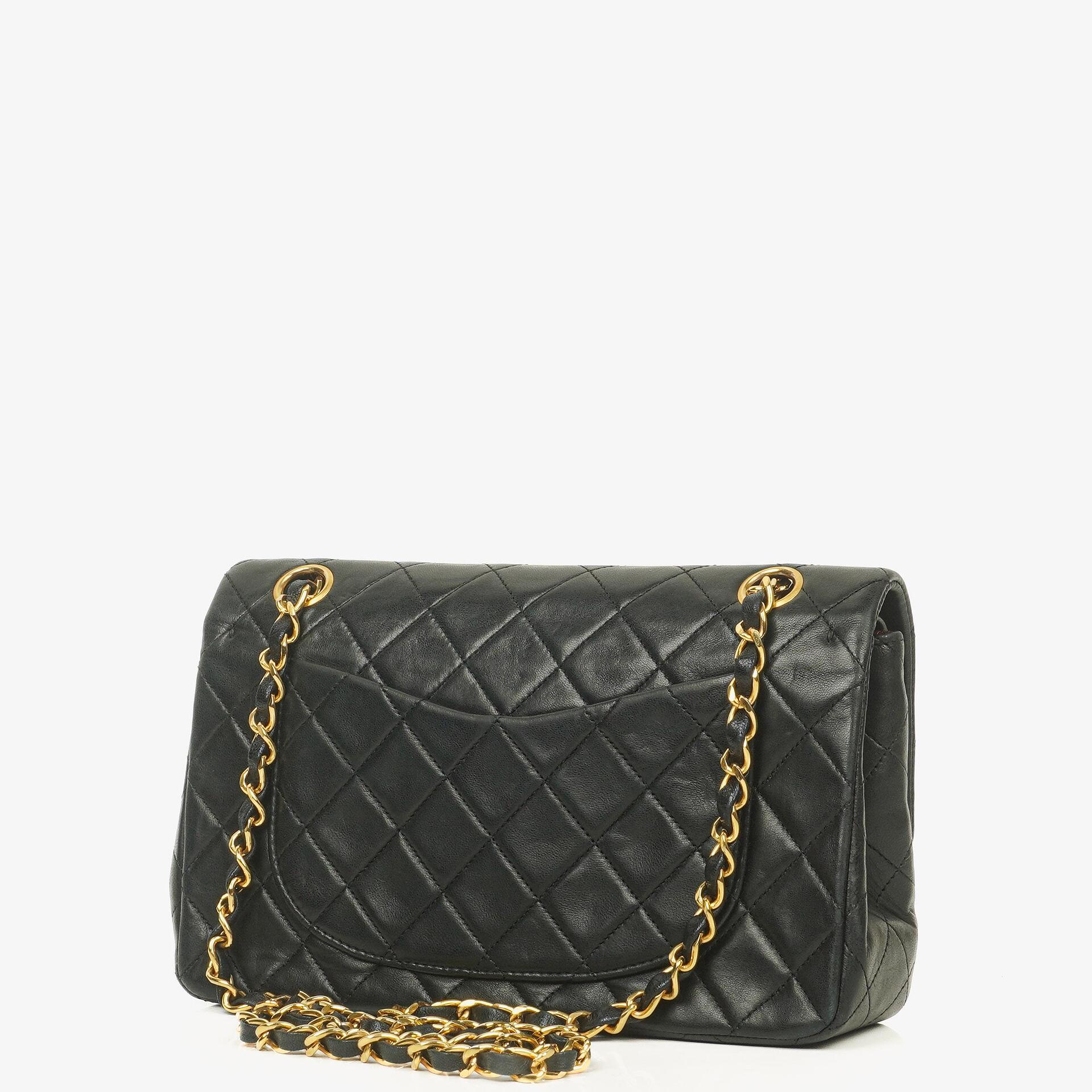 Chanel Vintage Classic Double Flap Bag Black Quilted Lambskin 24K Gold-Plated Hardware