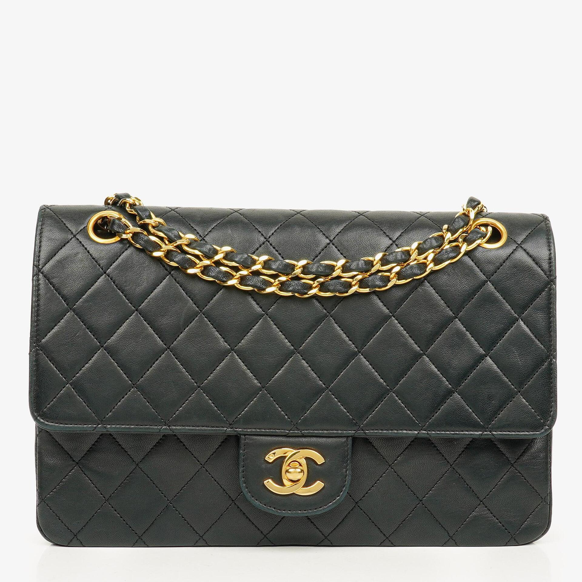 Chanel Vintage Classic Double Flap Bag in Quilted Black Lambskin with 24K Gold-Plated Hardware