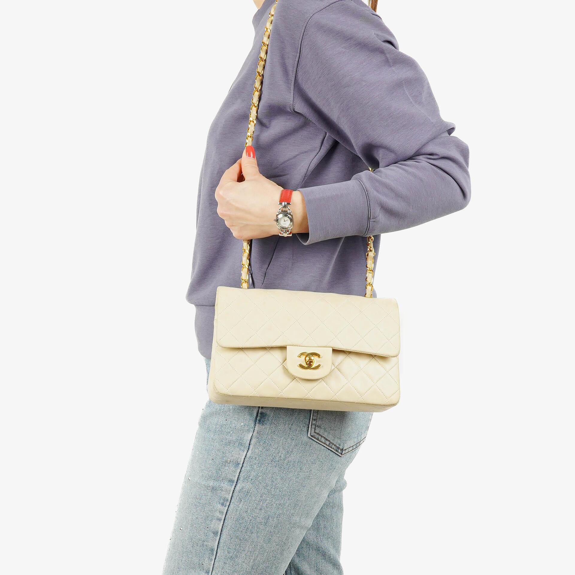 Chanel Vintage Classic Double Flap Bag in Quilted Lambskin with 24K Gold-Plated Hardware