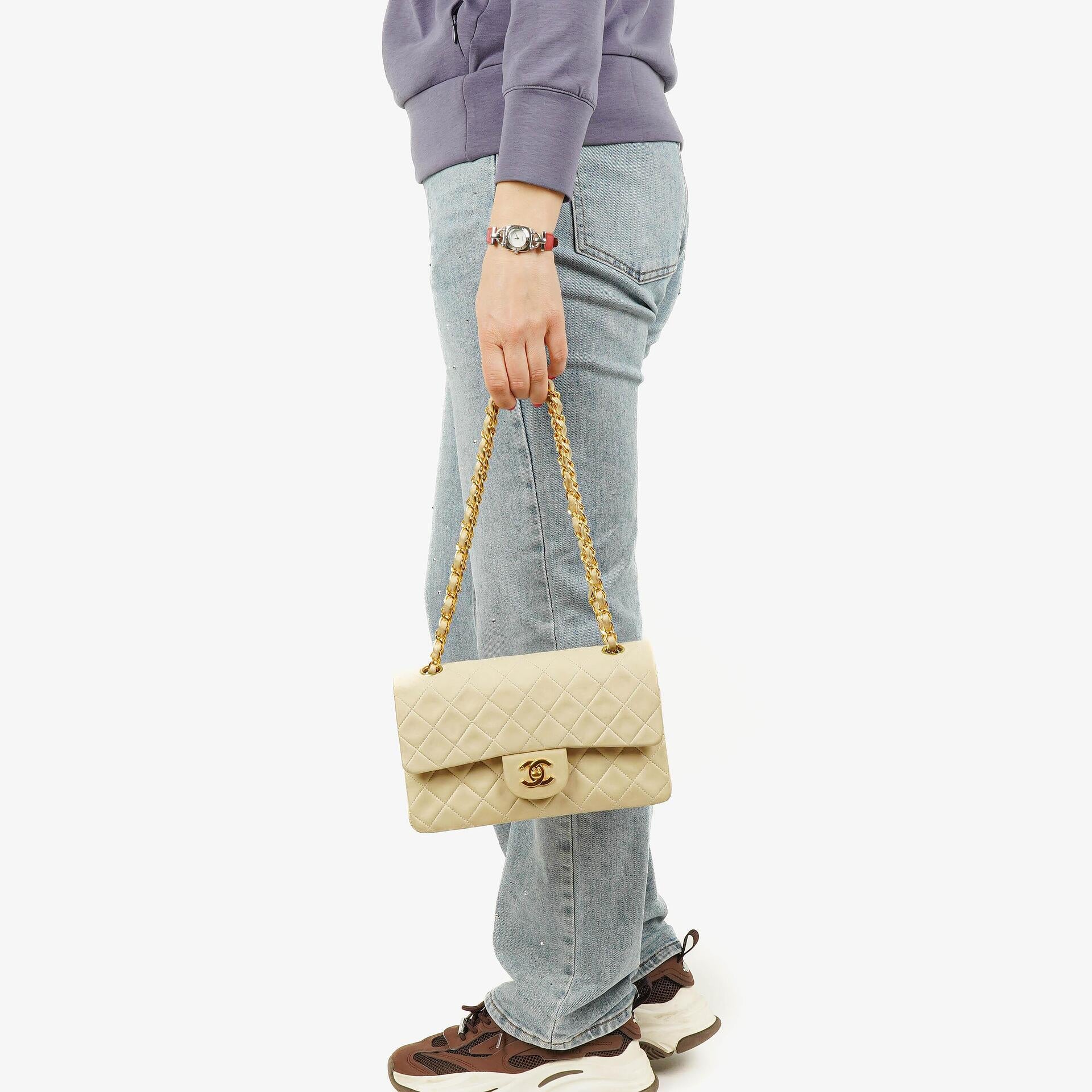 Chanel Vintage Classic Double Flap Bag in Quilted Lambskin with 24K Gold-Plated Hardware