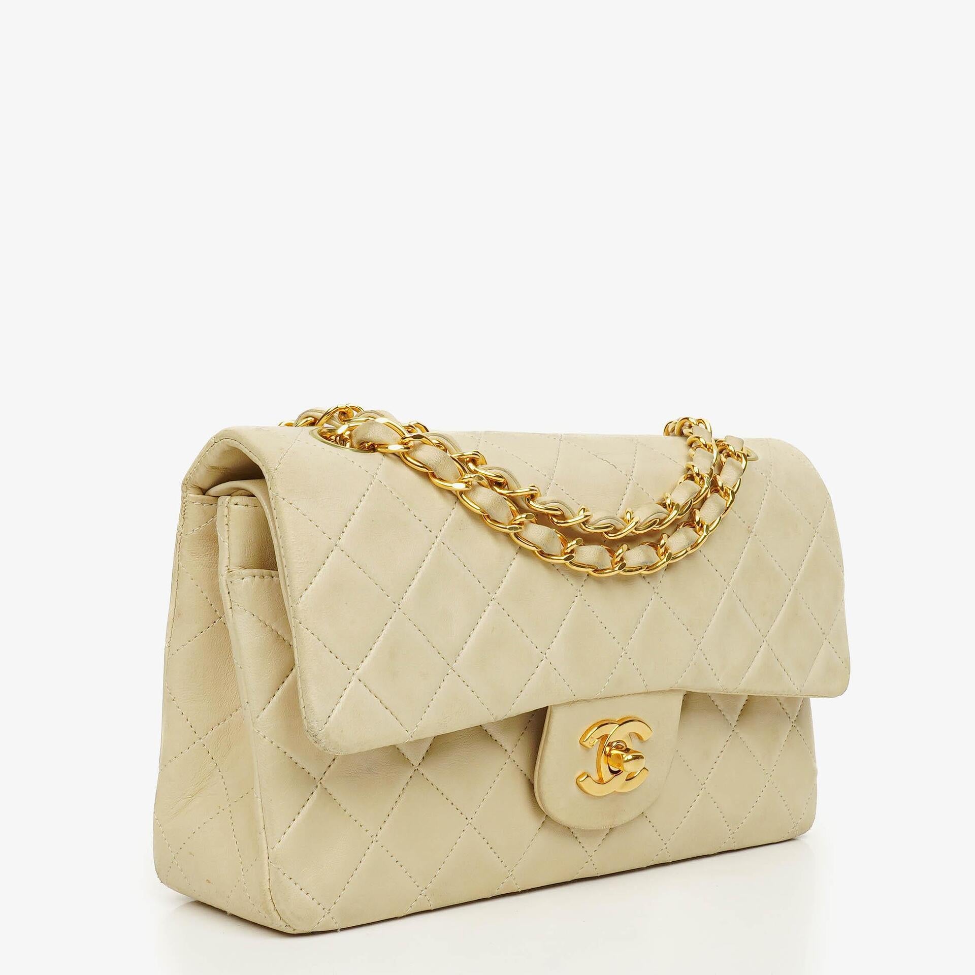 Chanel Vintage Classic Double Flap Bag in Quilted Lambskin with 24K Gold-Plated Hardware