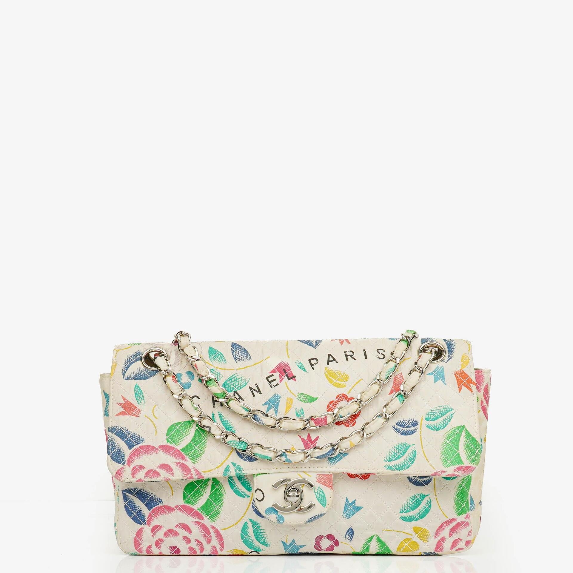 Chanel Vintage Classic Floral Print Quilted Canvas Single Flap Bag
