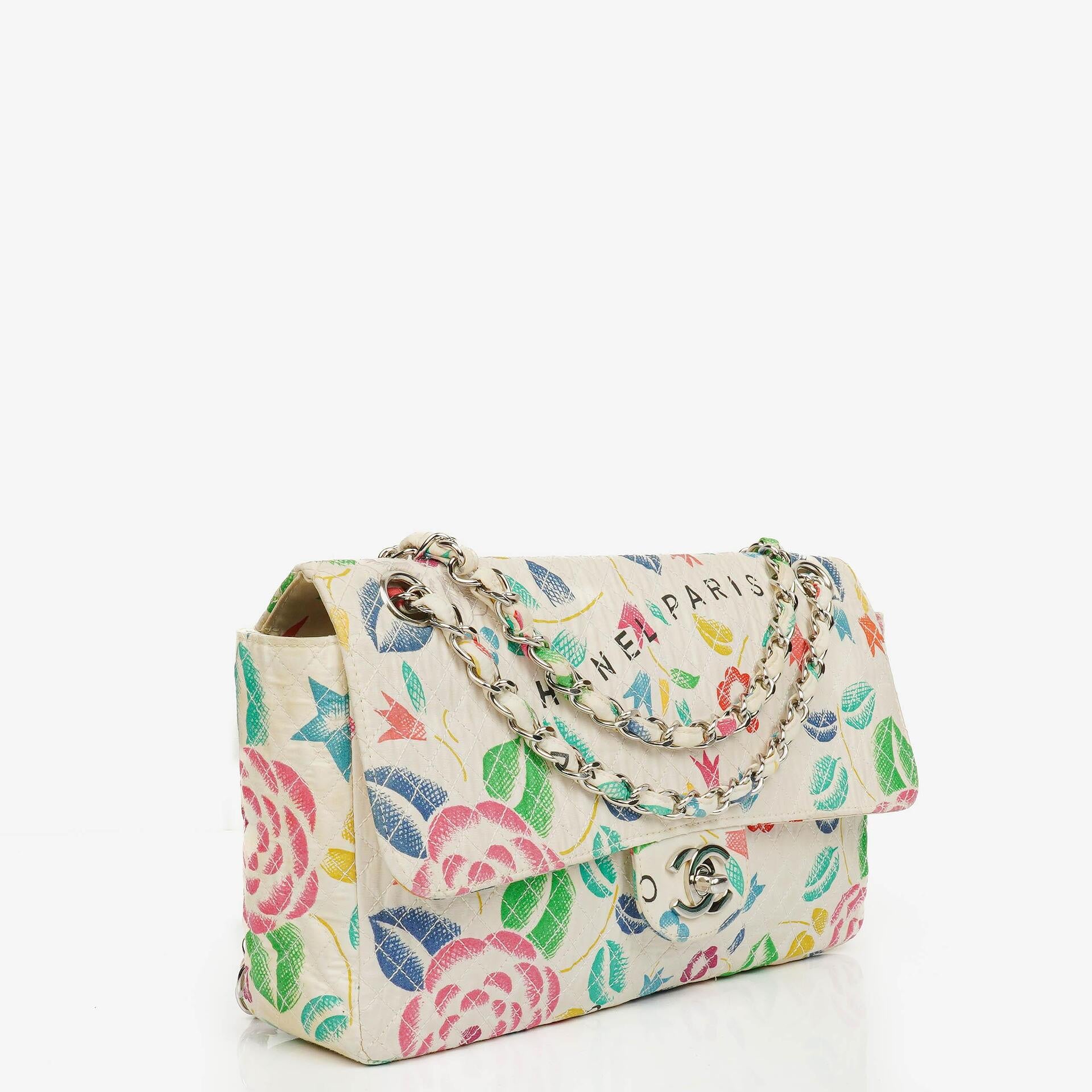 Chanel Vintage Classic Floral Print Quilted Canvas Single Flap Bag