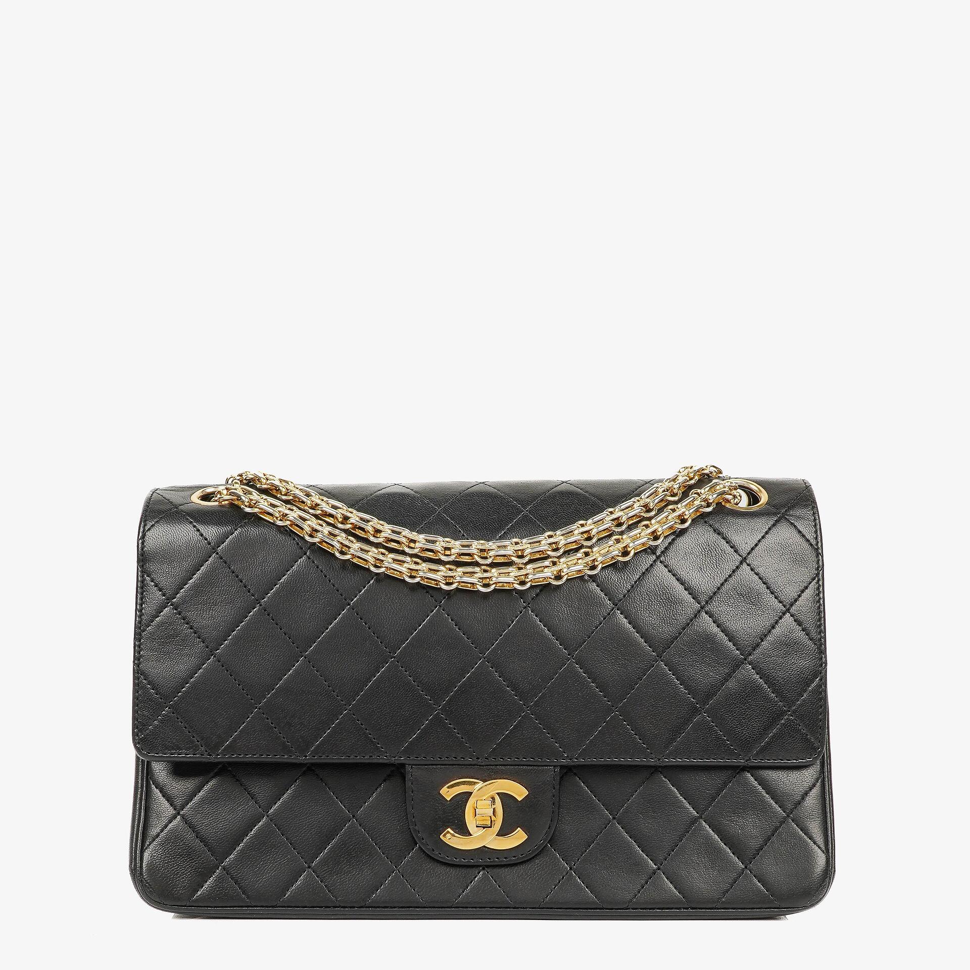 Chanel Vintage Classic Medium Double Flap Bag in Quilted Black Lambskin with 24-karat Gold-Plated Hardware