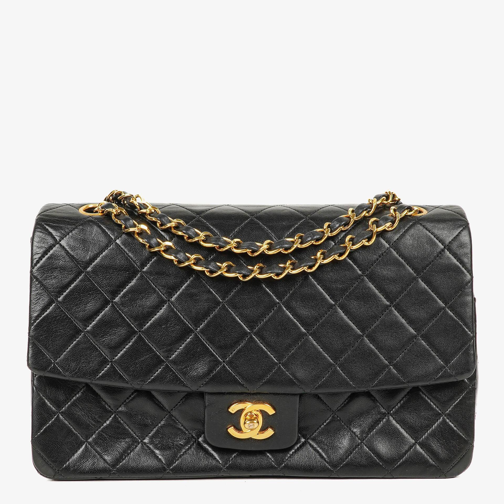 Chanel Vintage Classic Single Flap Bag In Black Quilted Lambskin With 24K Gold-Plated Hardware