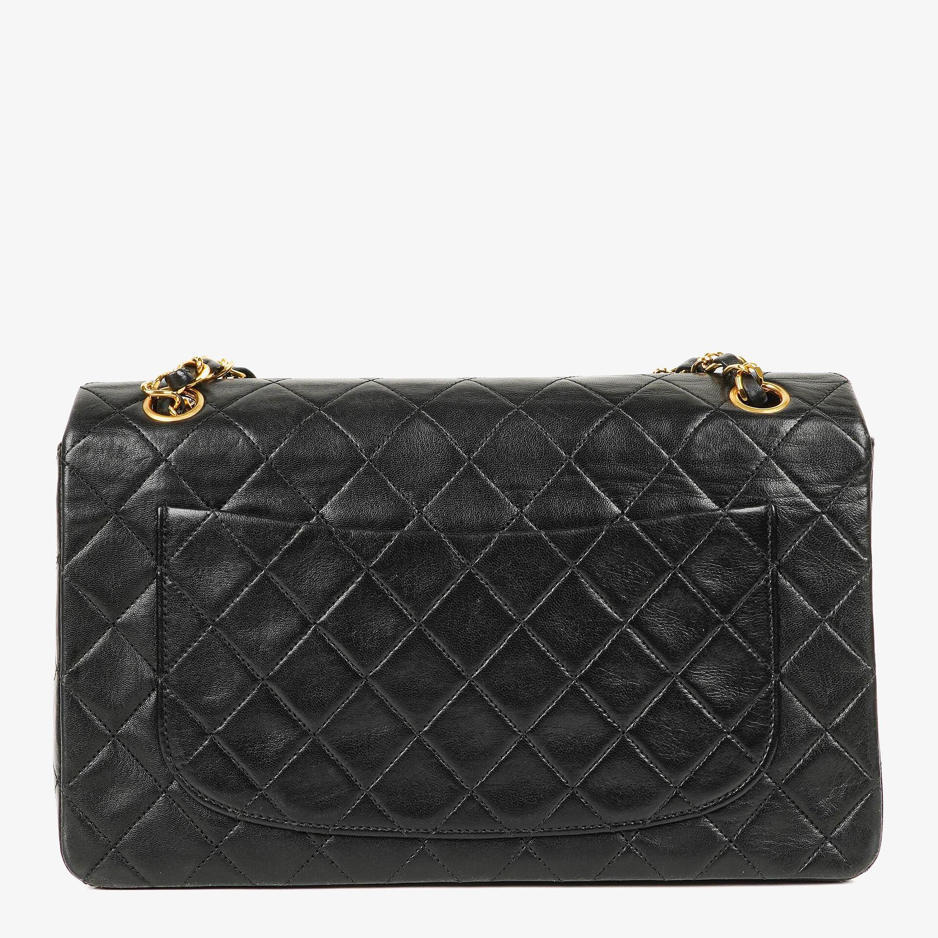 Chanel Vintage Classic Single Flap Bag In Black Quilted Lambskin With 24K Gold-Plated Hardware
