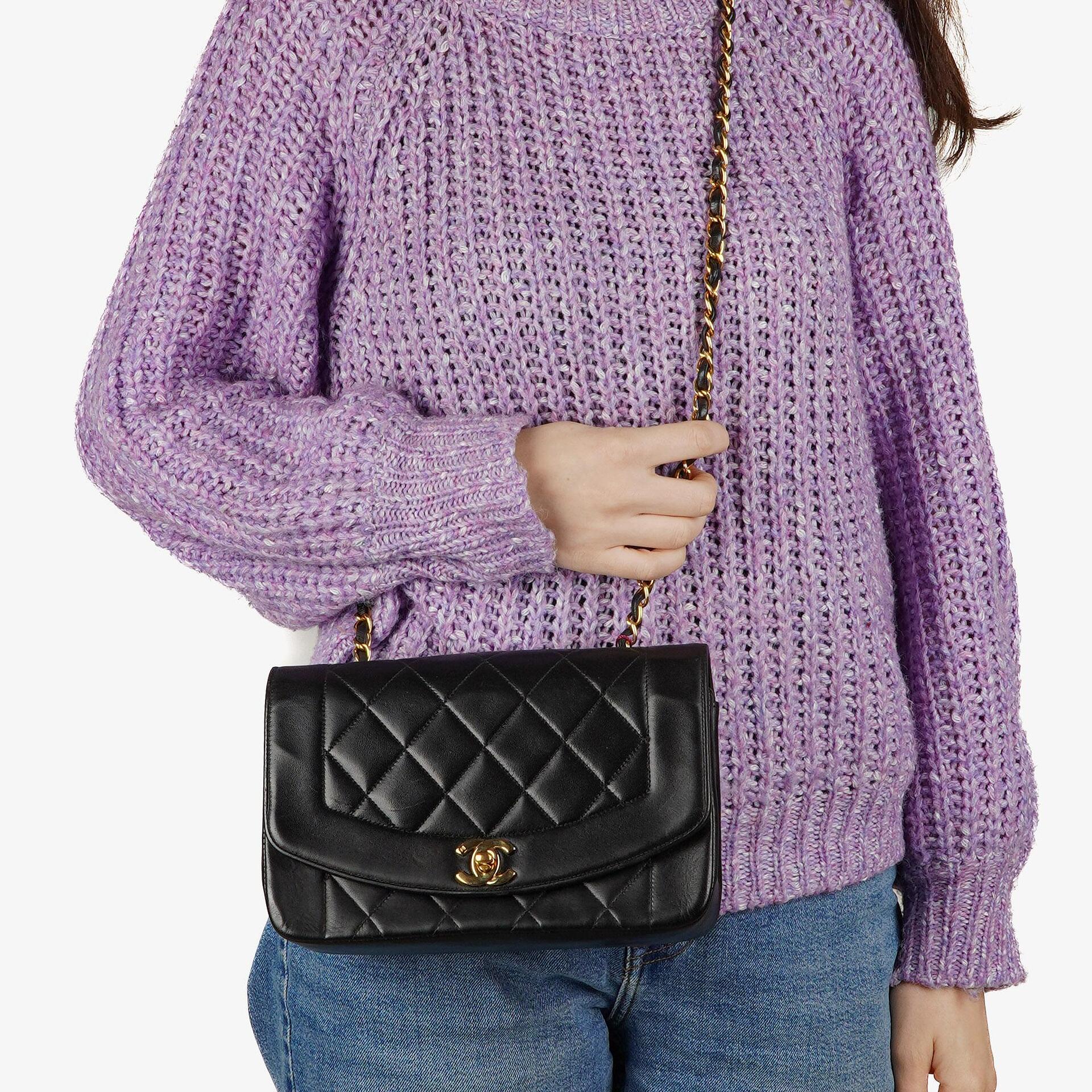 Chanel Vintage Diana Small Flap Bag Black Quilted Lambskin 24K Gold-Plated Hardware