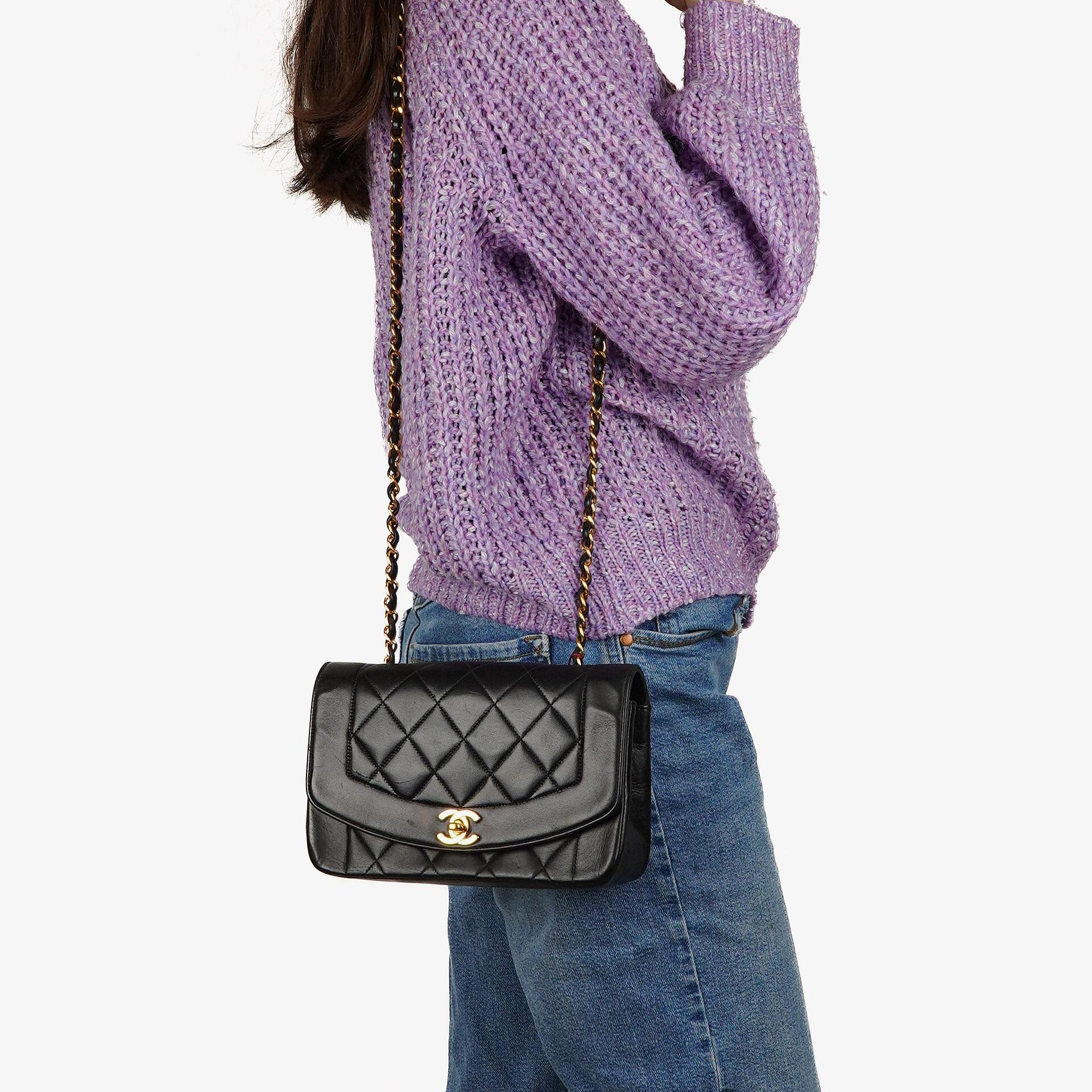 Chanel Vintage Diana Small Flap Bag Black Quilted Lambskin 24K Gold-Plated Hardware