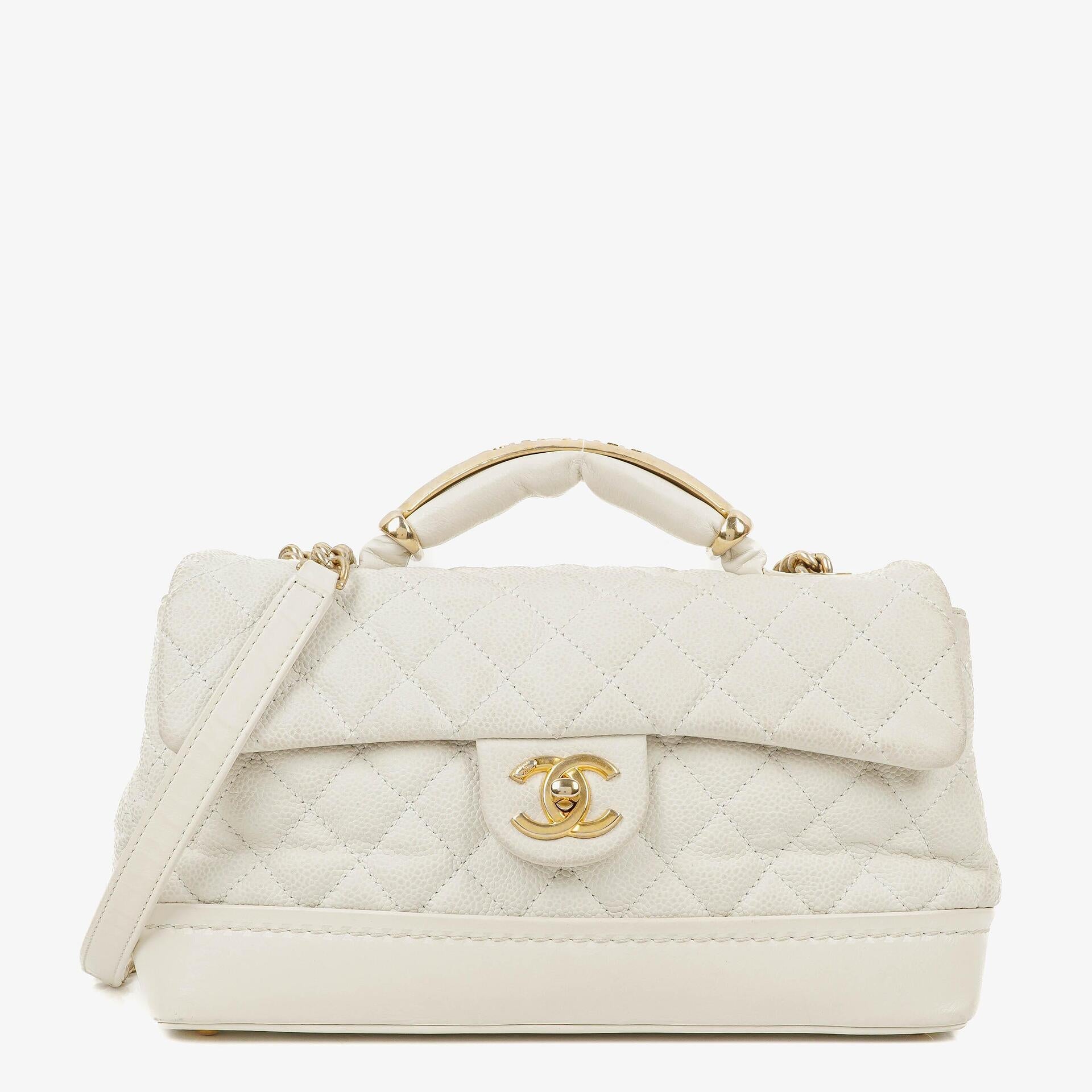 Chanel Vintage Globe Trotter White Caviar Flap Bag