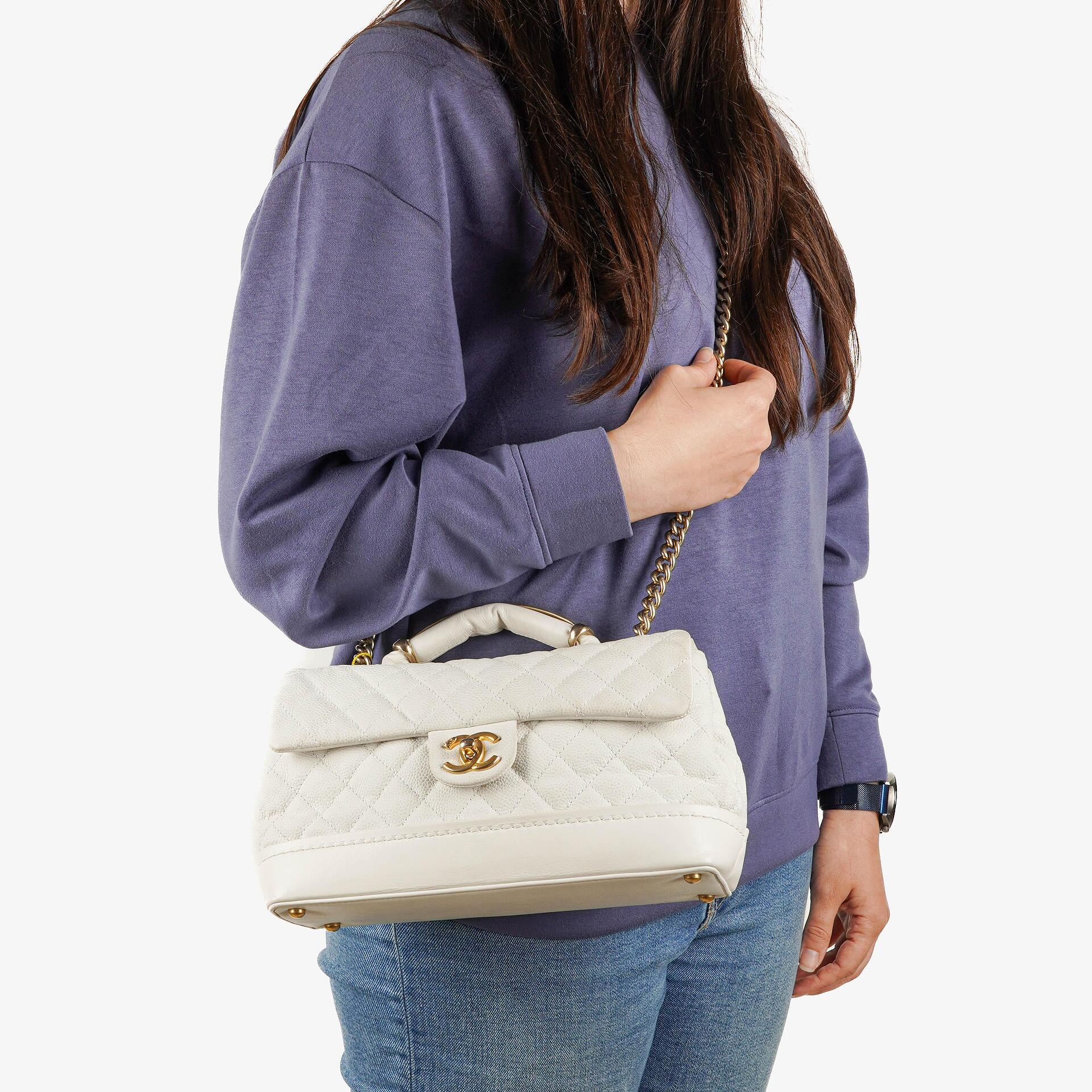 Chanel Vintage Globe Trotter White Caviar Flap Bag