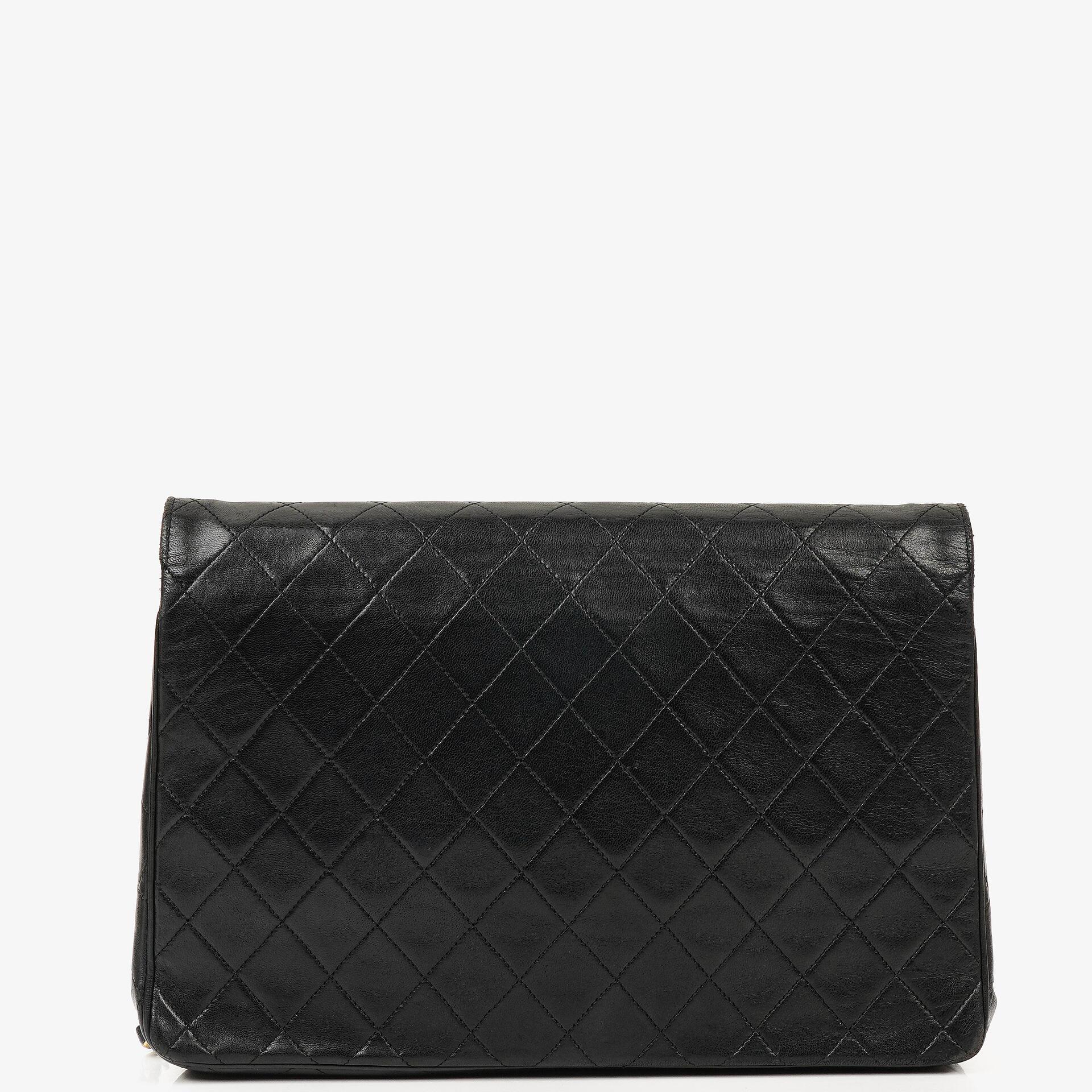 Chanel Vintage Large Half-Moon Single Flap Bag Black Quilted Lambskin 24K Gold-Plated Hardware, 1986-1988