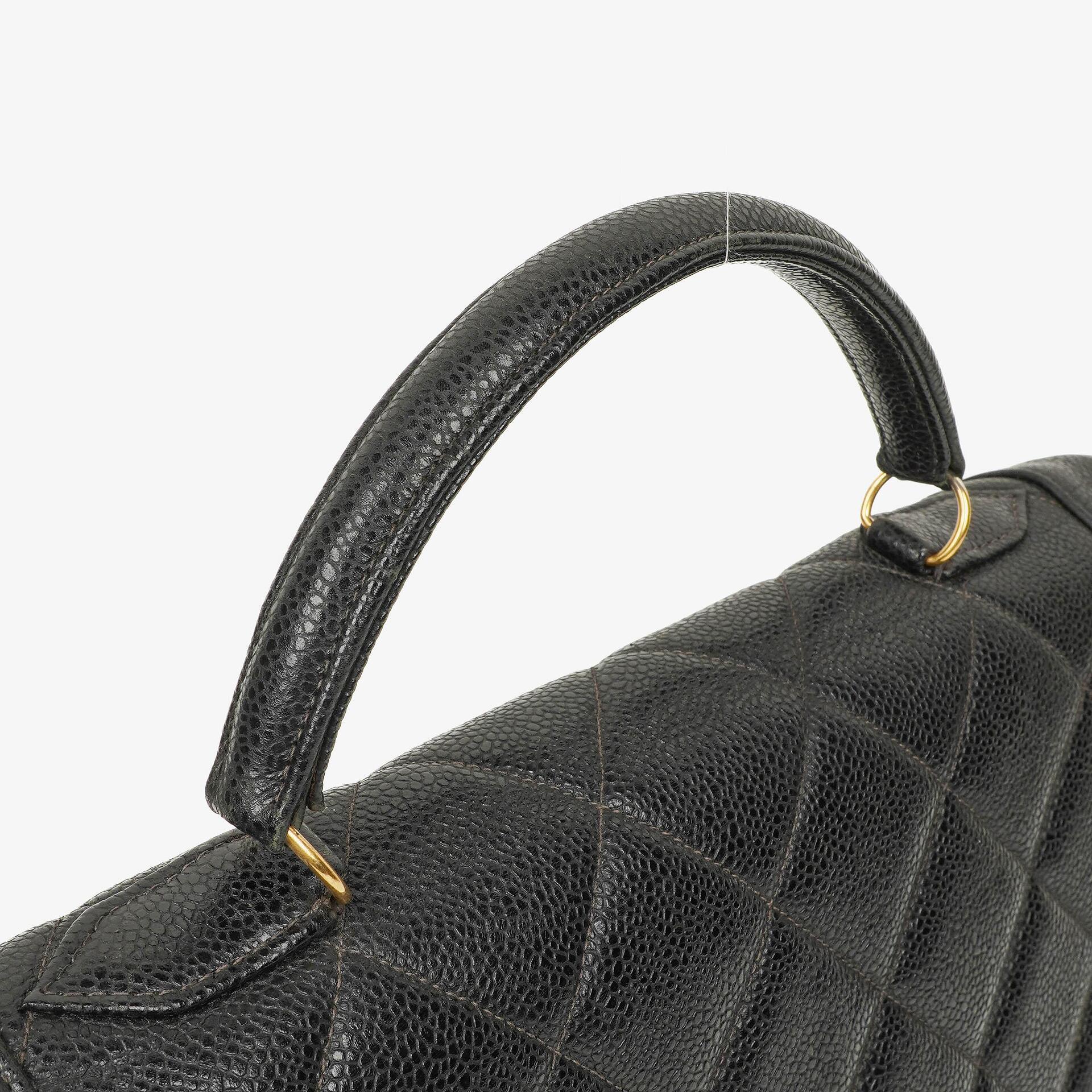 Chanel Large Kelly Top Handle Black Quilted Caviar Leather With 24K Gold-Plated Hardware