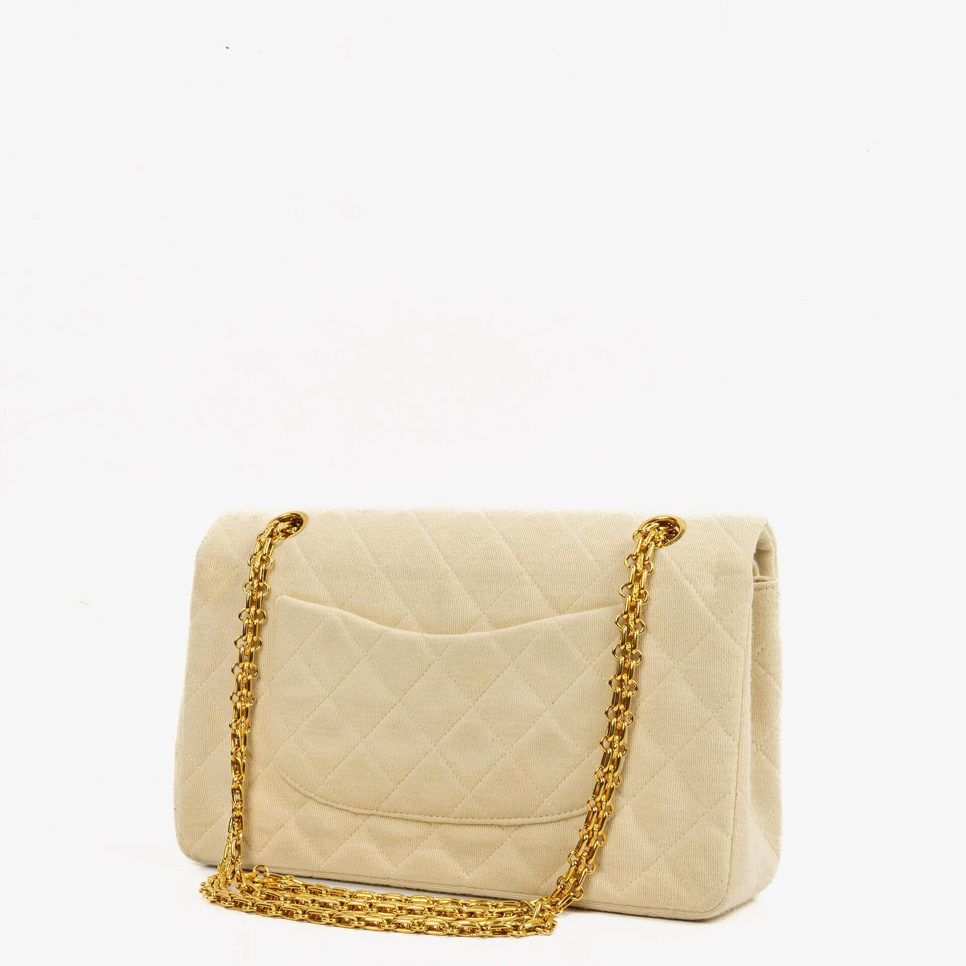 Chanel Vintage Medium Classic Double Flap Bag Beige Neutral Jersey