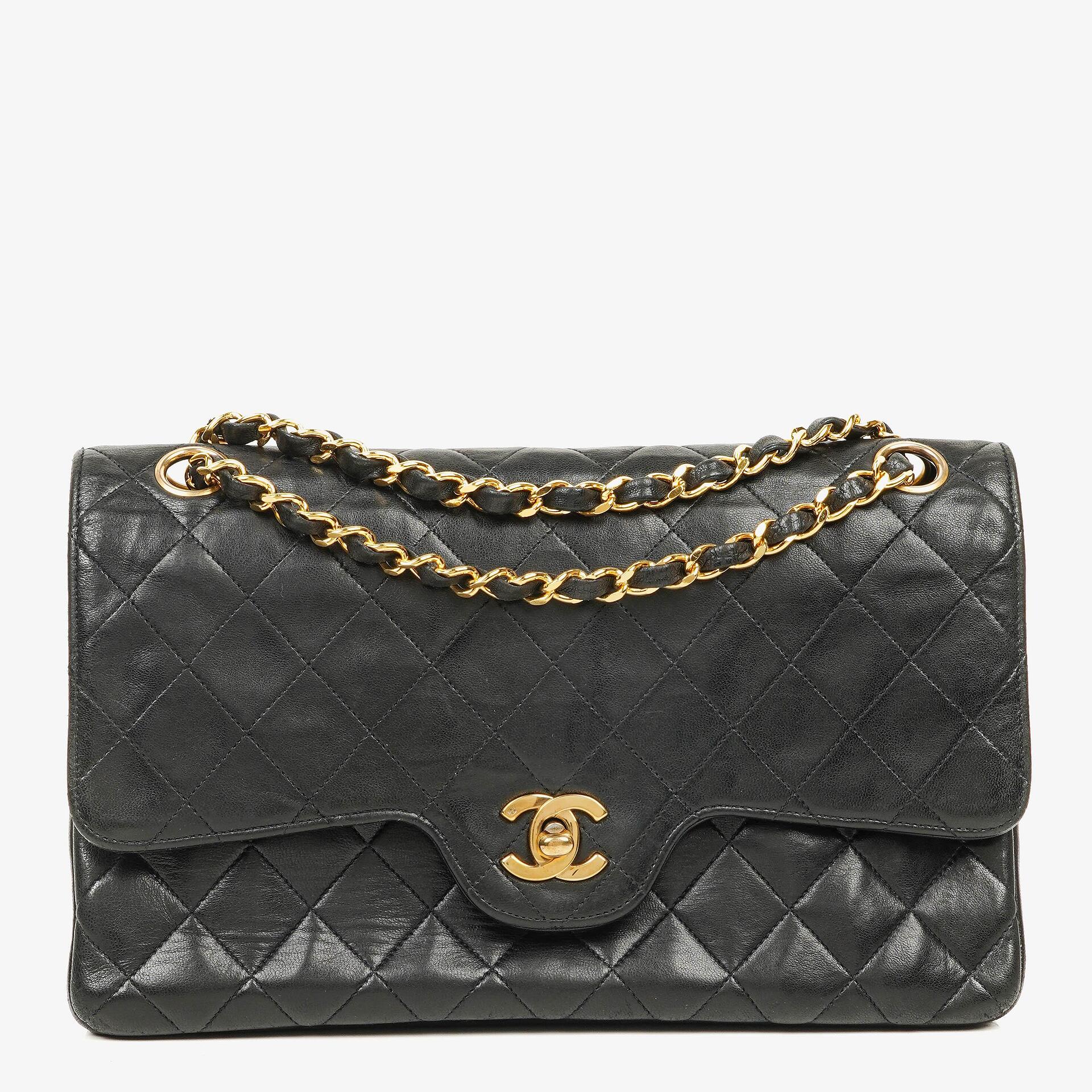 Chanel Vintage Medium Classic Double Flap Bag Black Quilted Lambskin 24K Gold-Plated Hardware