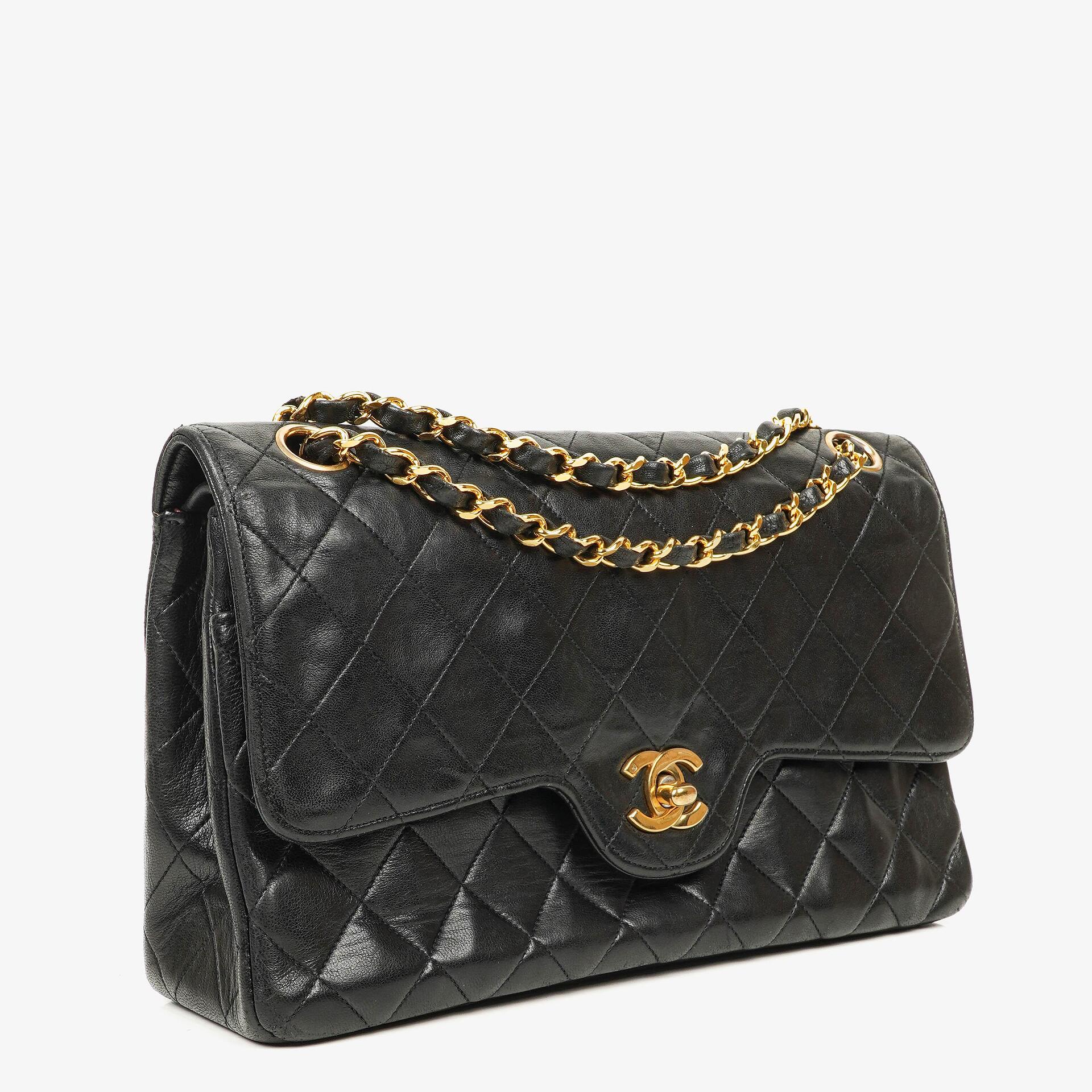 Chanel Vintage Medium Classic Double Flap Bag Black Quilted Lambskin 24K Gold-Plated Hardware