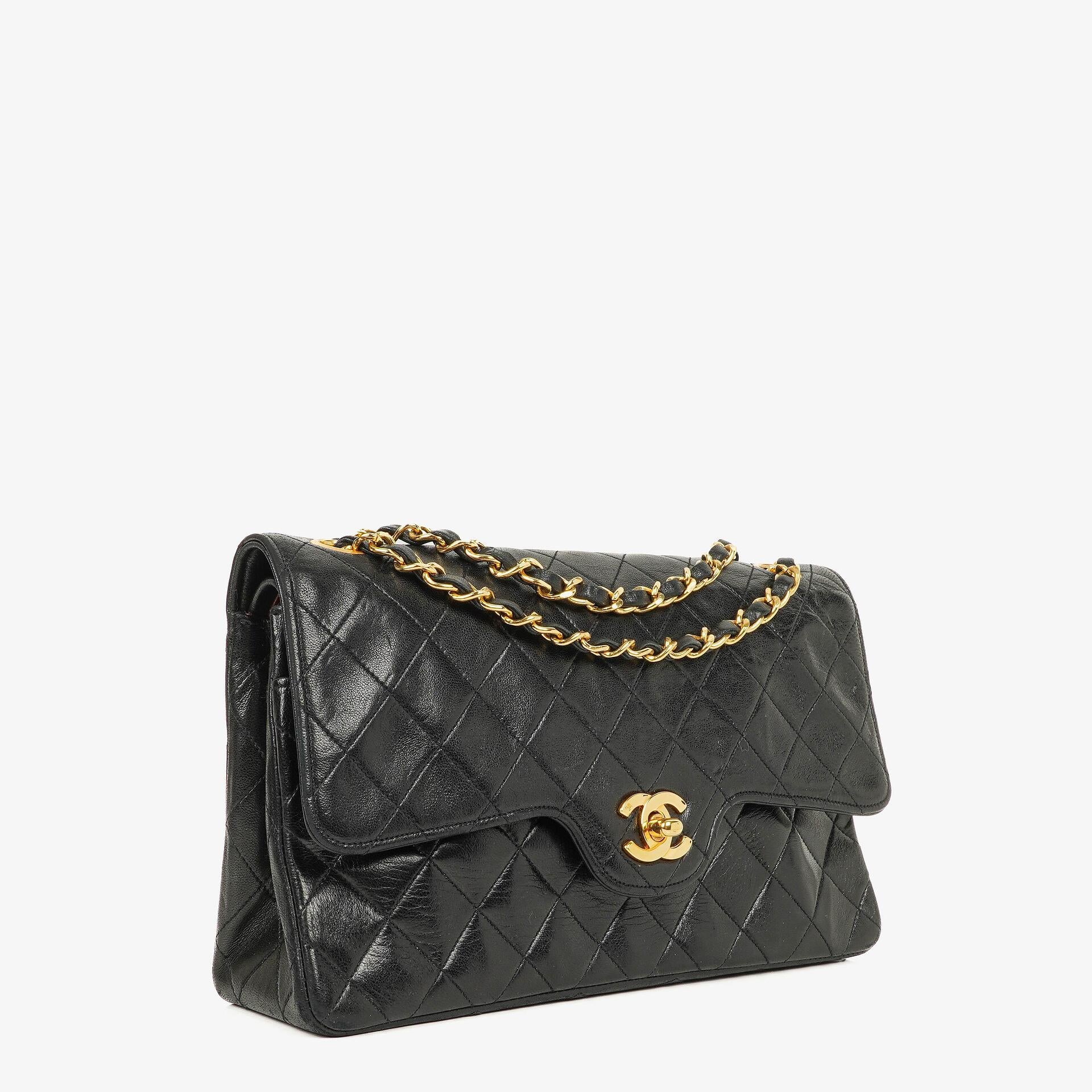 Chanel Vintage Medium Classic Double Flap Bag Black Quilted Lambskin 24K Gold-Plated Hardware
