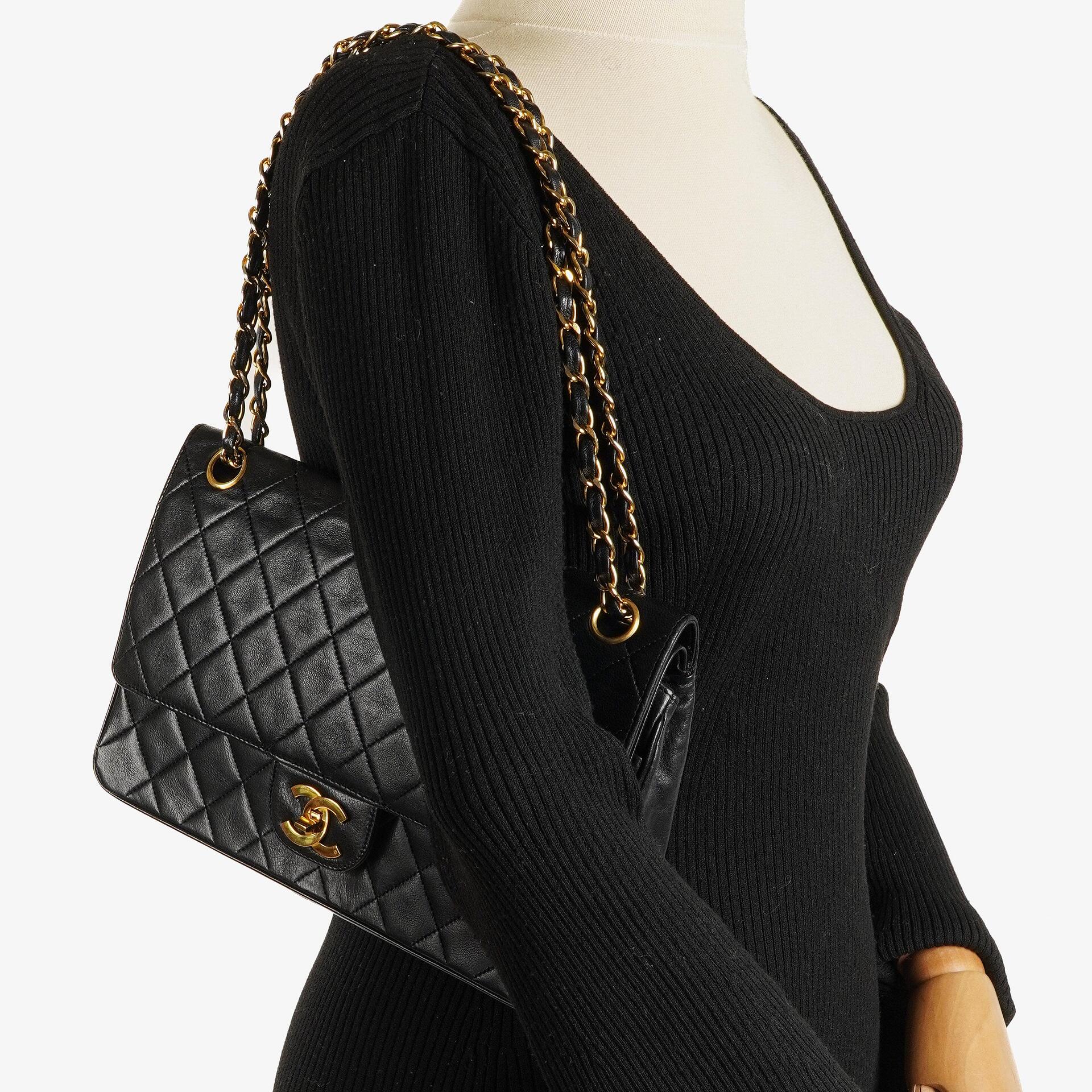 Chanel Vintage Medium Classic Double Flap Bag Black Quilted Lambskin With 24K Gold-Plated Hardware, 1986-1988