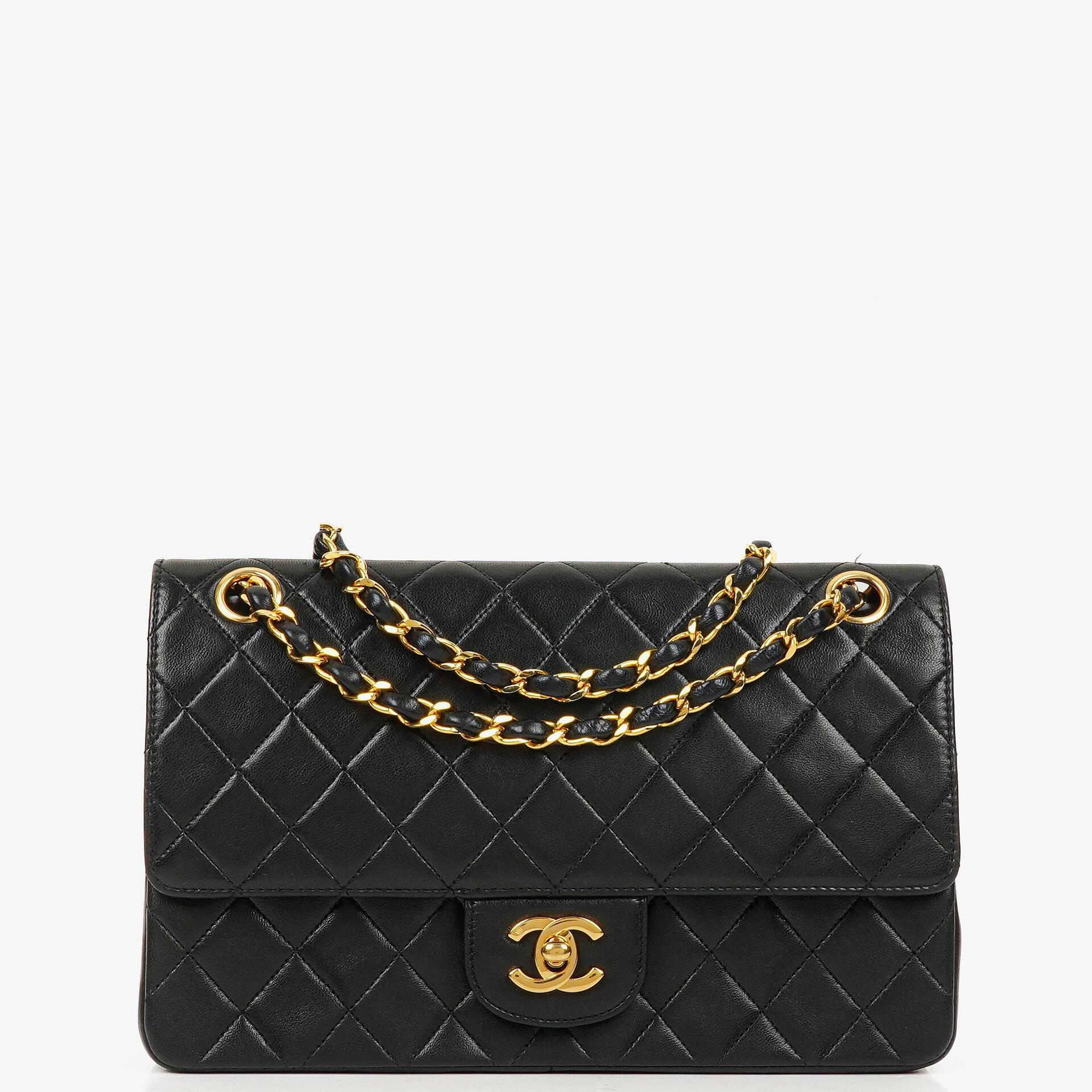 Chanel Vintage Medium Classic Double Flap Bag Black Quilted Lambskin With 24K Gold-Plated Hardware, 1986-1988