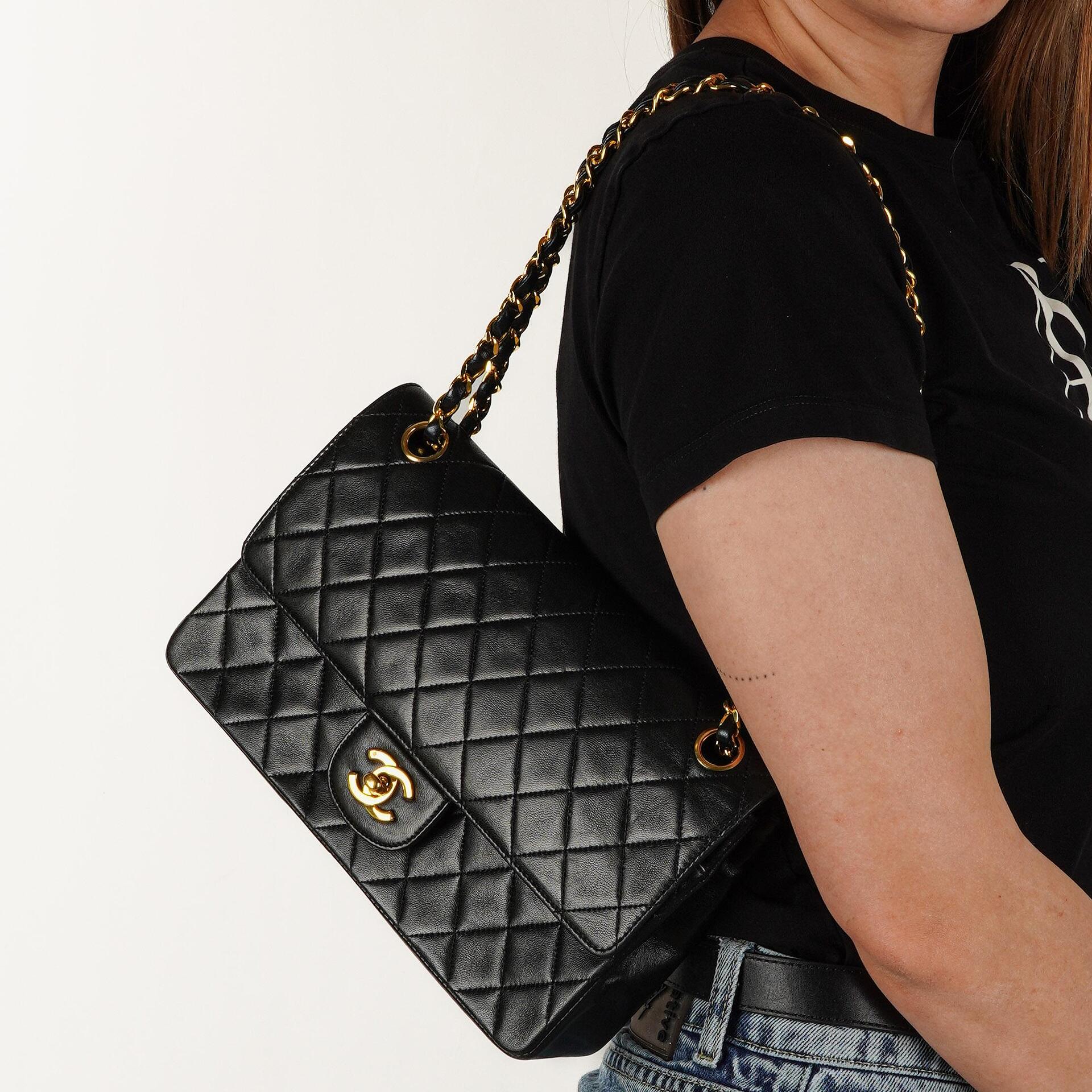Chanel Vintage Medium Classic Double Flap Bag Black Quilted Lambskin With 24K Gold-Plated Hardware, 1986-1988