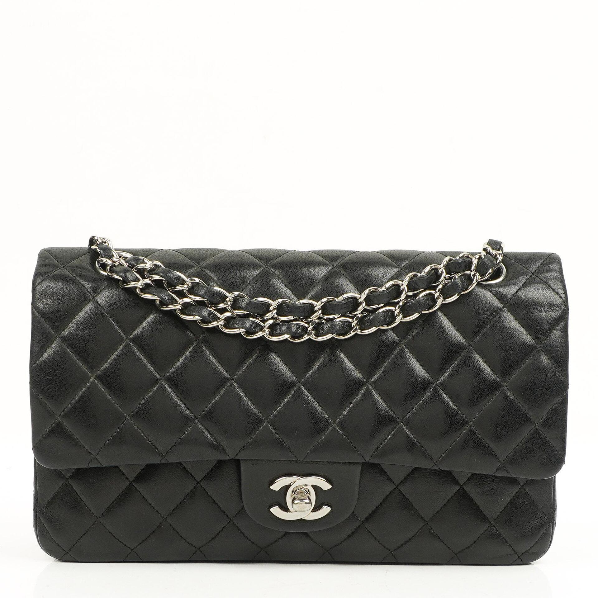 Chanel Vintage Medium Classic Double Flap Bag Black Quilted Lambskin With Silver-Tone Hardware