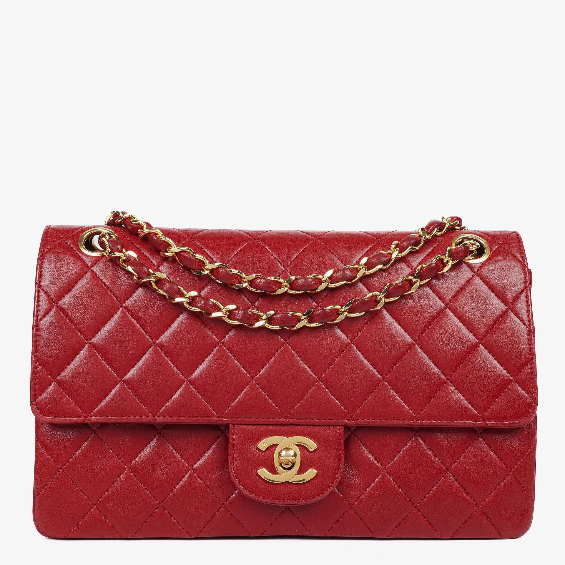 Chanel Vintage Medium Classic Double Flap Bag Red Quilted Lambskin 24K Gold-Plated Hardware