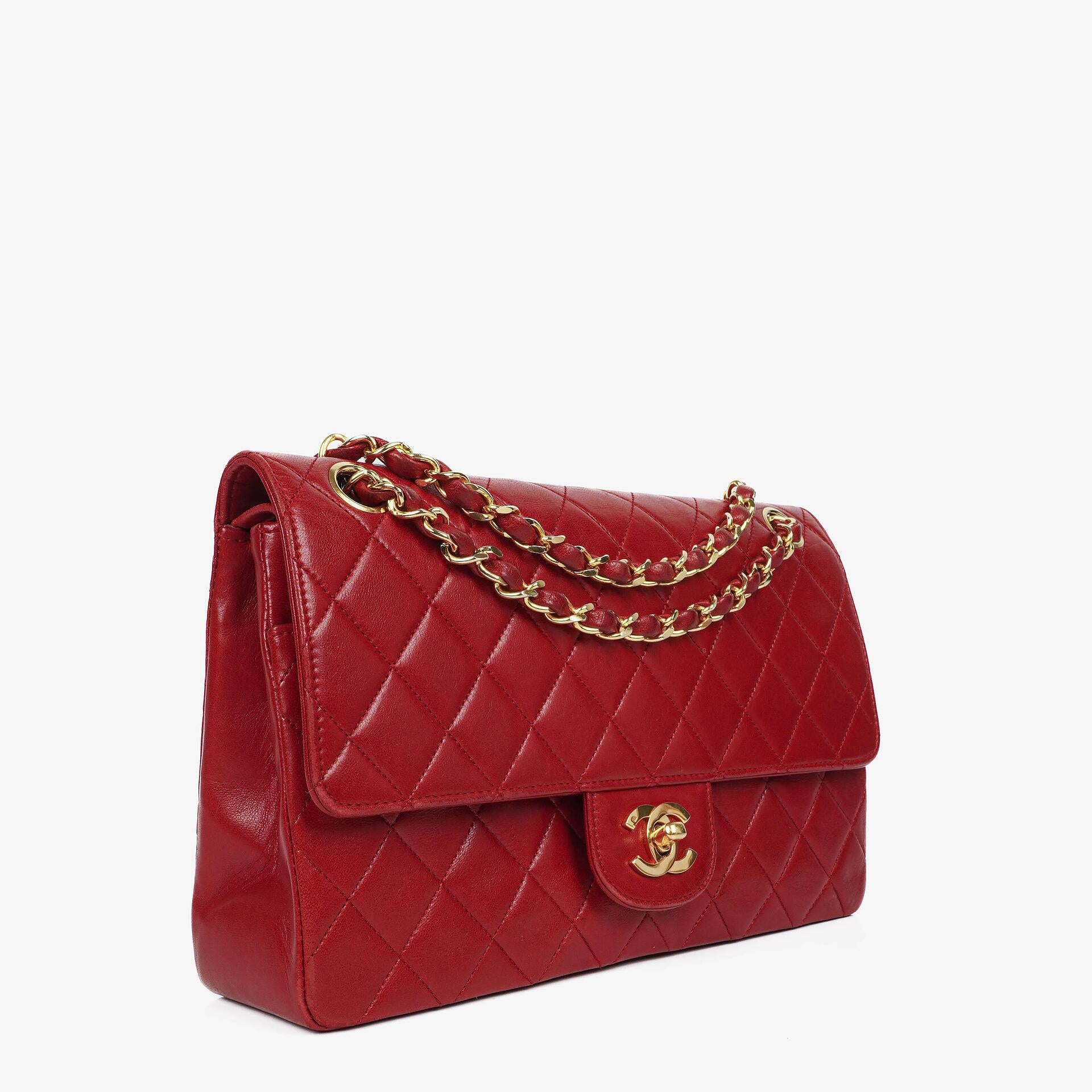 Chanel Vintage Medium Classic Double Flap Bag Red Quilted Lambskin 24K Gold-Plated Hardware