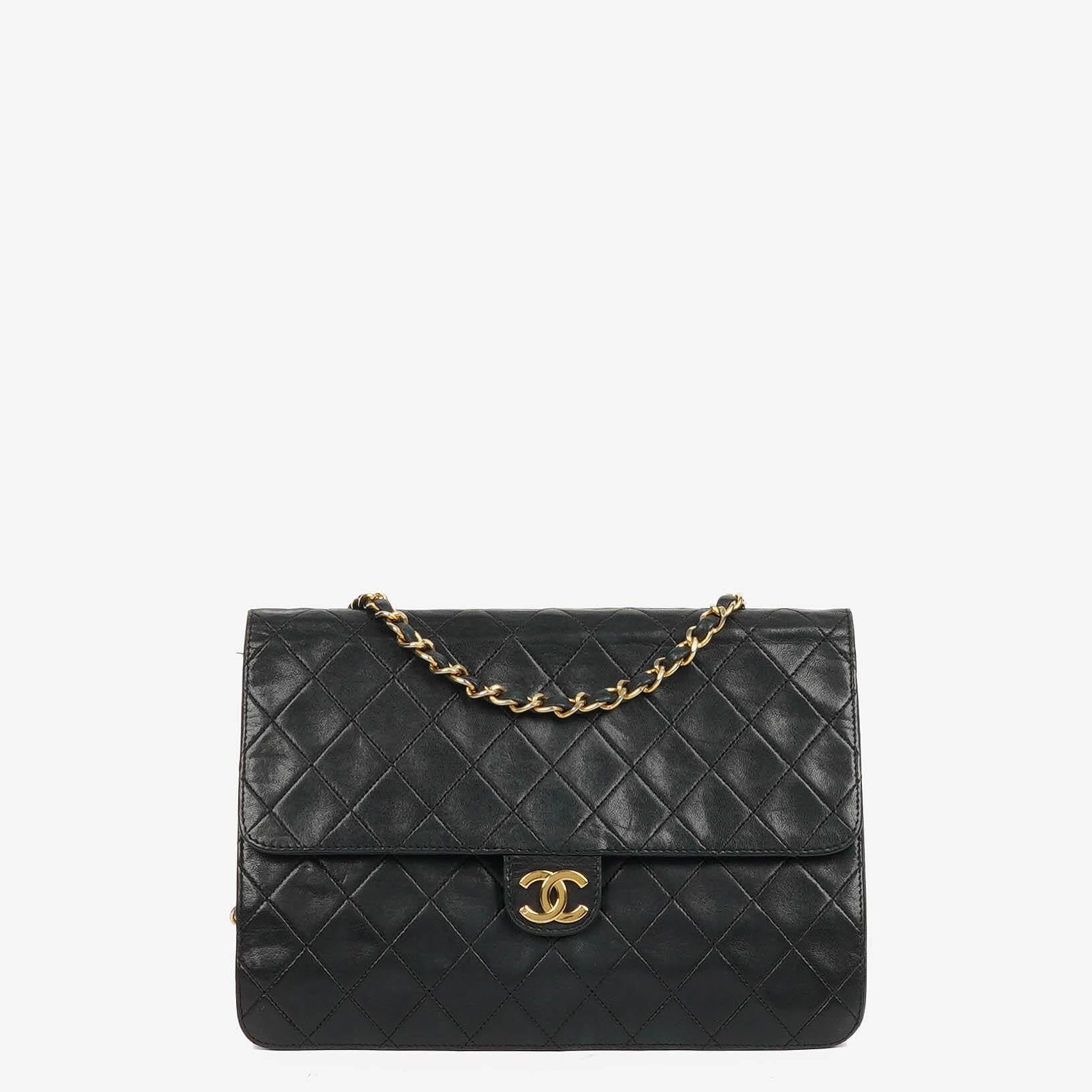 Chanel Vintage Medium Classic Single Flap Bag Black Quilted Lambskin With 24K Gold-Plated Hardware