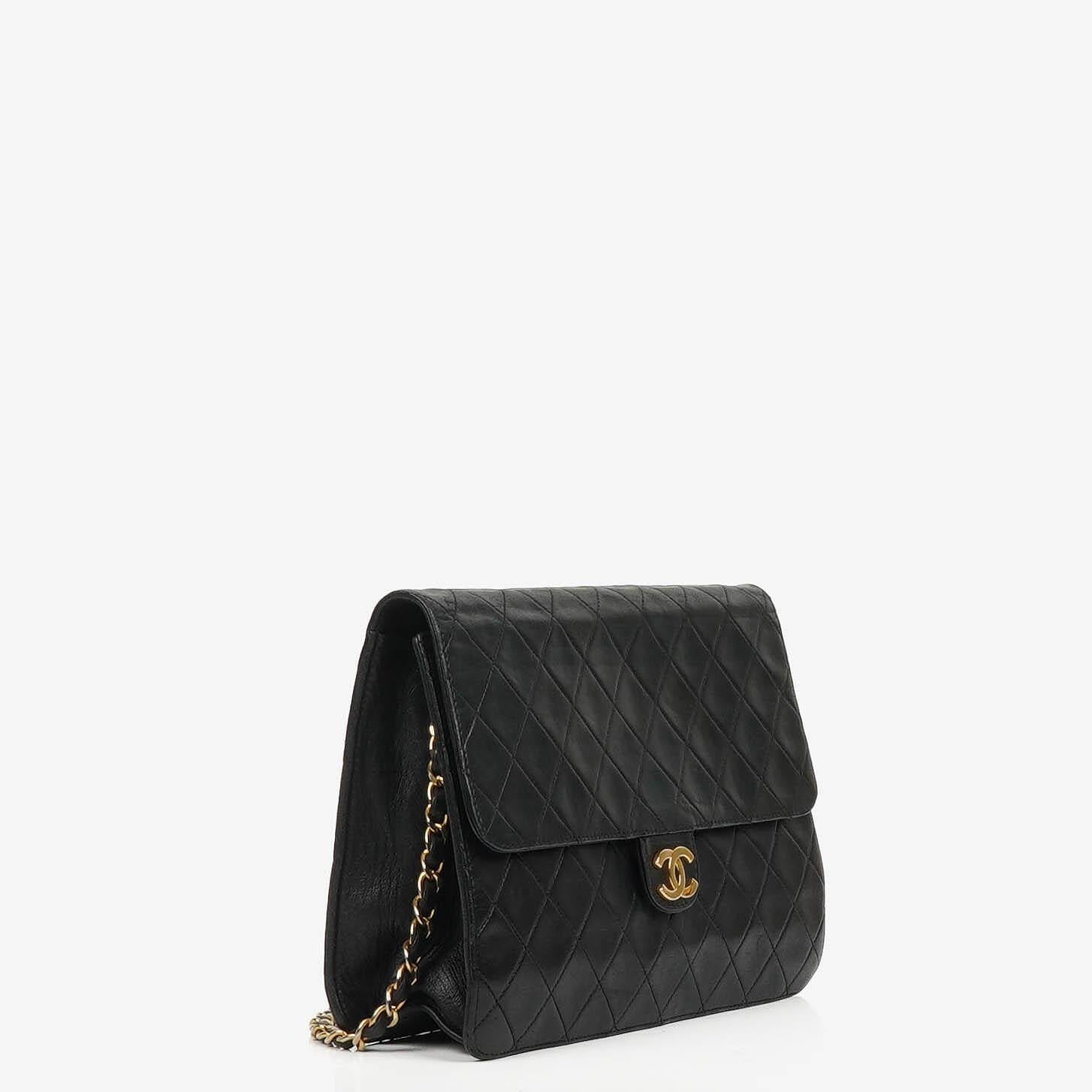 Chanel Vintage Medium Classic Single Flap Bag Black Quilted Lambskin With 24K Gold-Plated Hardware