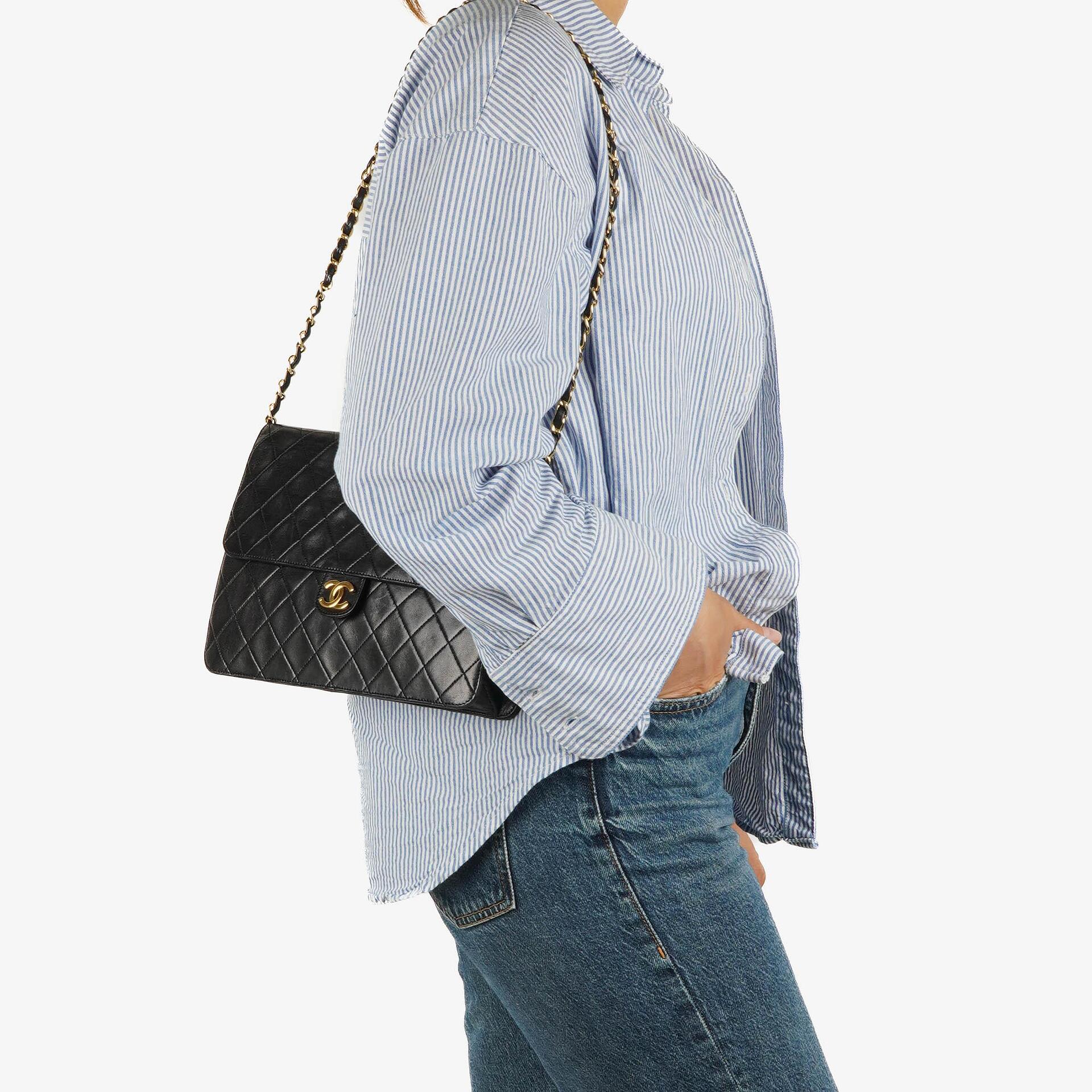 Chanel Vintage Medium Classic Single Flap Bag Black Quilted Lambskin With 24K Gold-Plated Hardware
