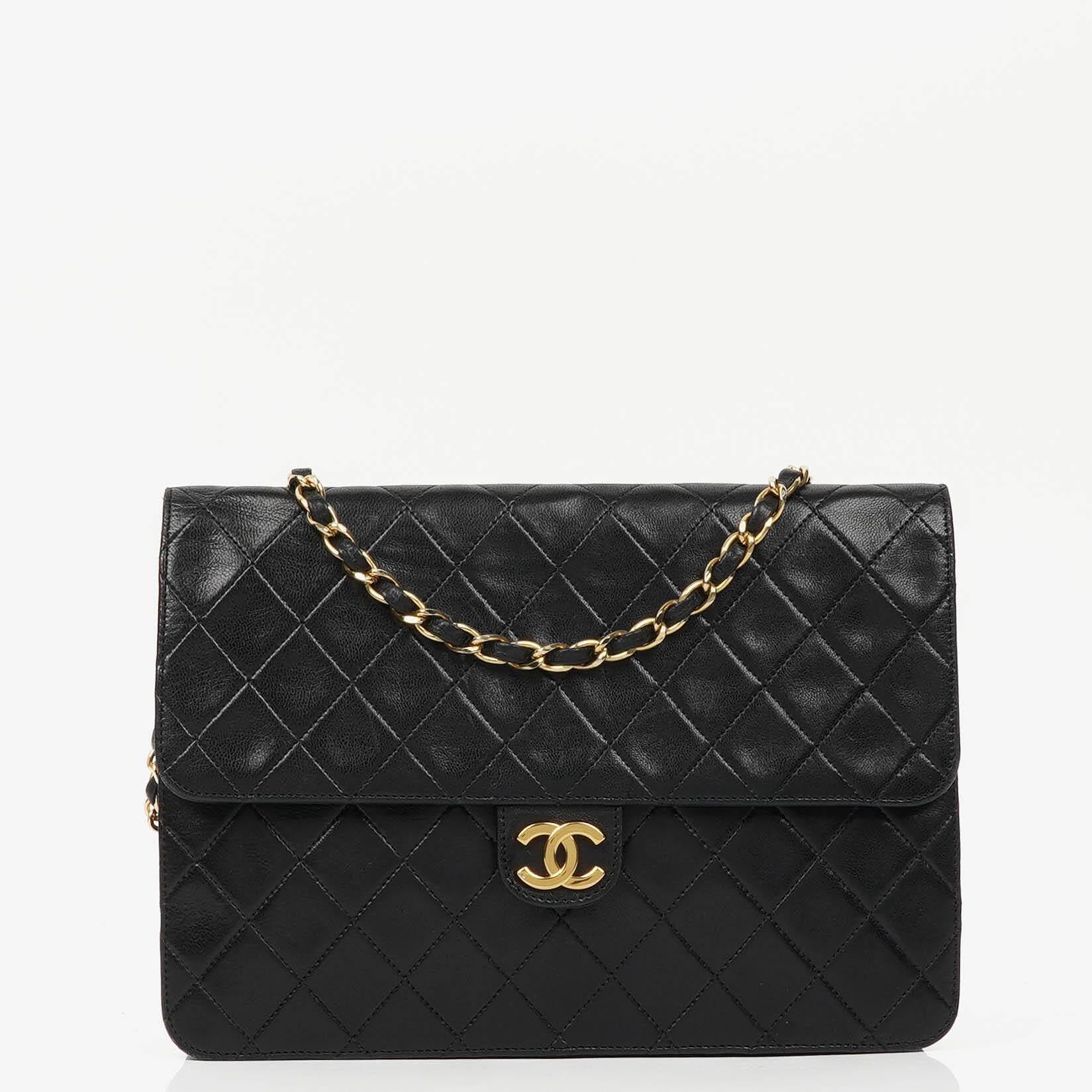 Chanel Vintage Medium Classic Single Flap Bag Black Quilted Lambskin With 24K Gold-Plated Hardware