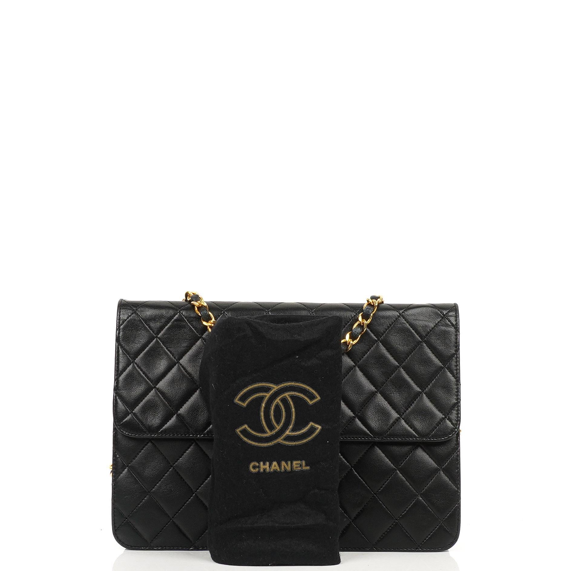 Chanel Vintage Medium Classic Single Flap Bag Black Quilted Lambskin With 24K Gold-Plated Hardware