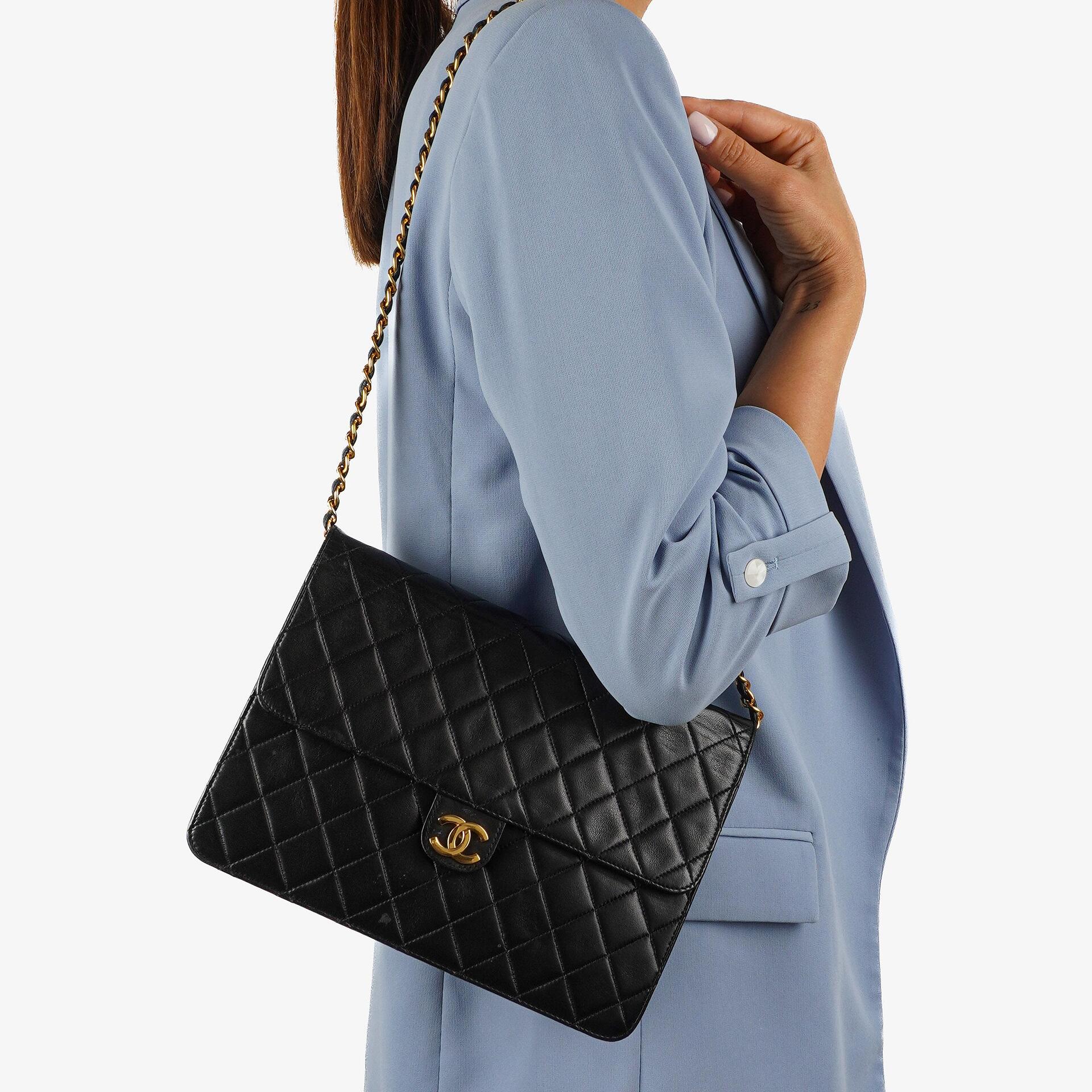 Chanel Vintage Medium Classic Single Flap Bag Black Quilted Lambskin With 24K Gold-Plated Hardware